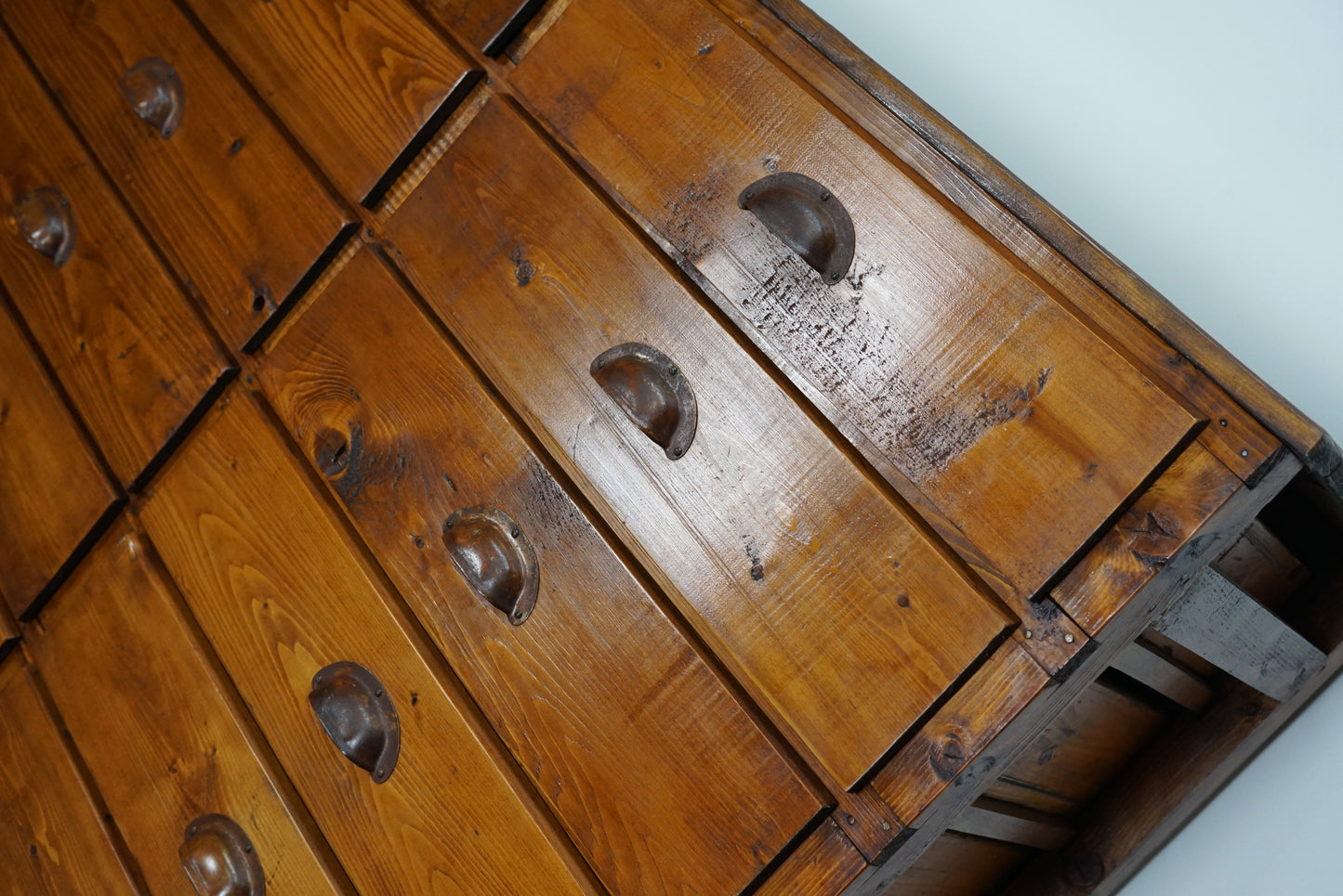 Dutch Pine Industrial Apothecary / Workshop Cabinet, 1950s