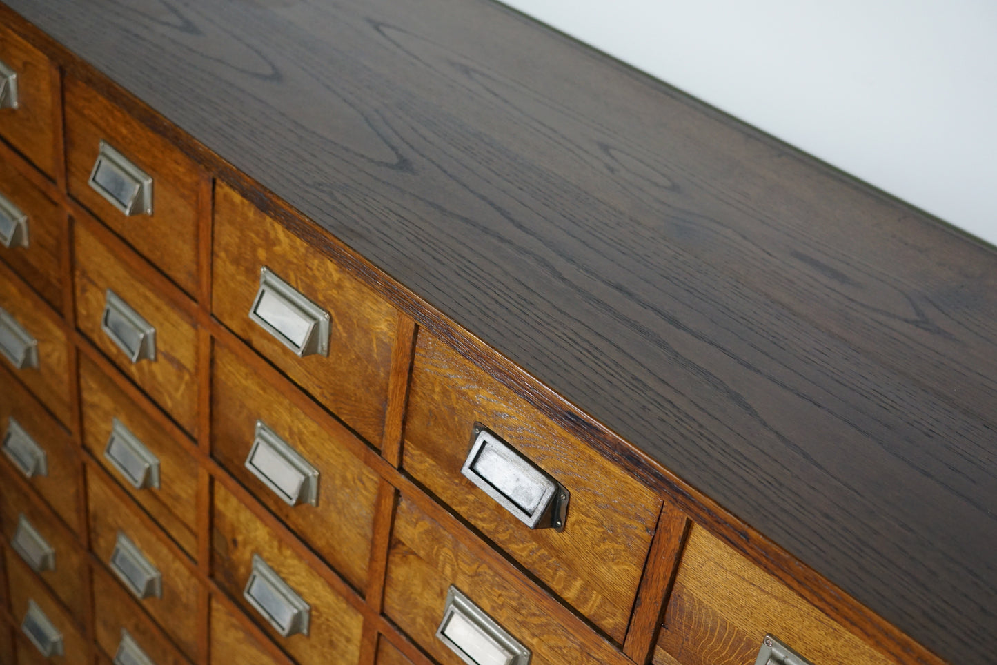 German Industrial Oak Apothecary Cabinet, Mid-20th Century