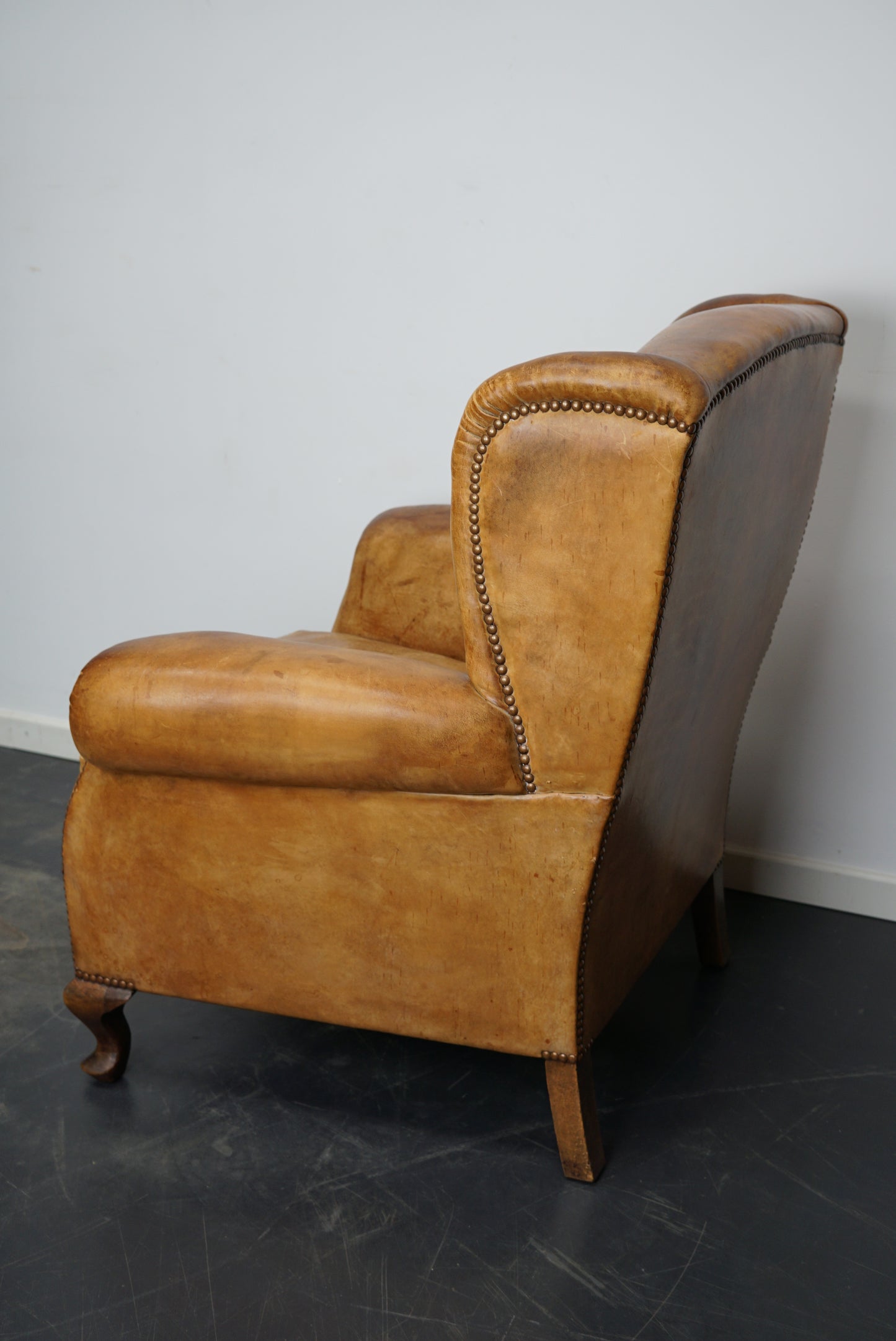 Vintage Dutch Cognac Colored Wingback Leather Club Chair