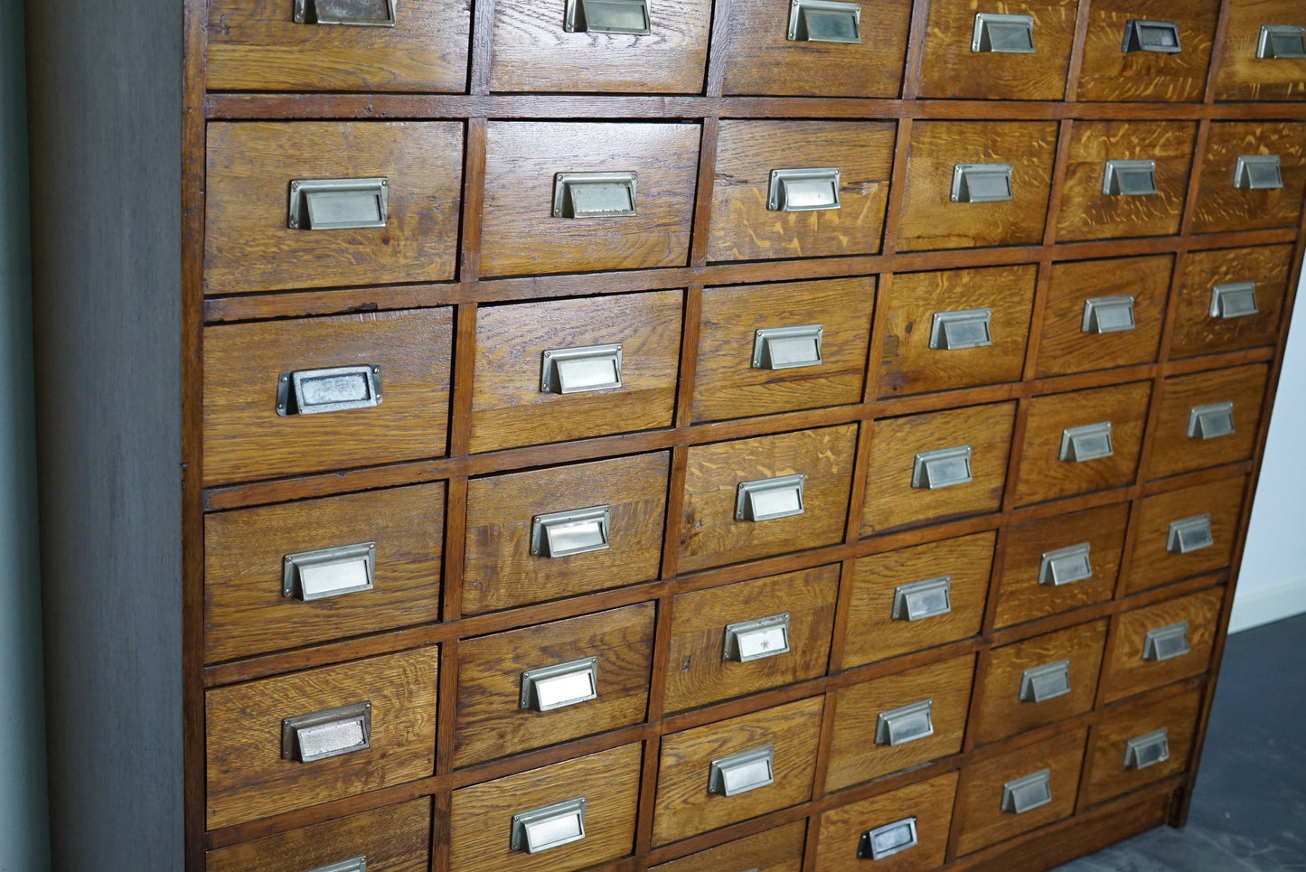 German Industrial Oak Apothecary Cabinet, Mid-20th Century