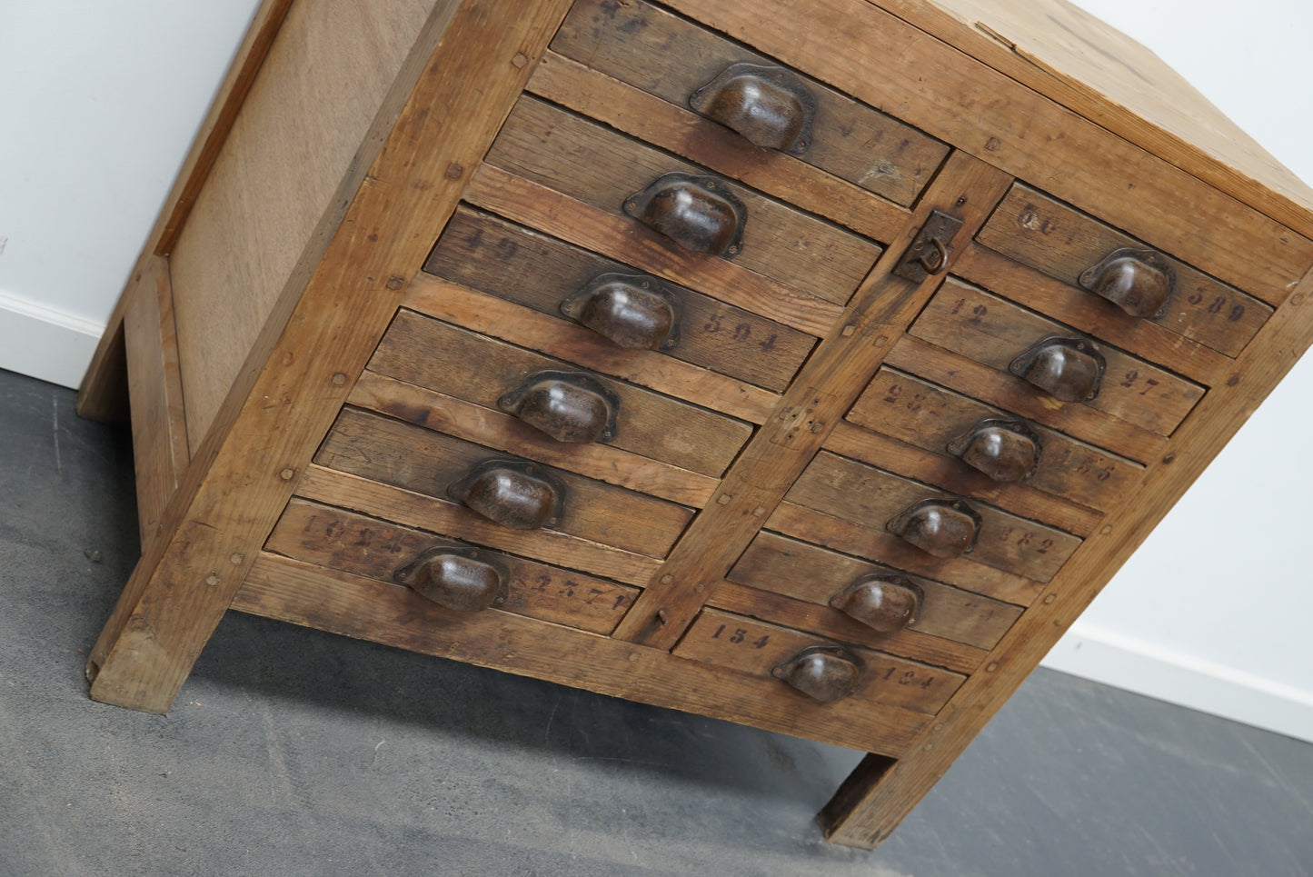 French Pine Rustic Apothecary Workshop Cabinet, circa 1950s