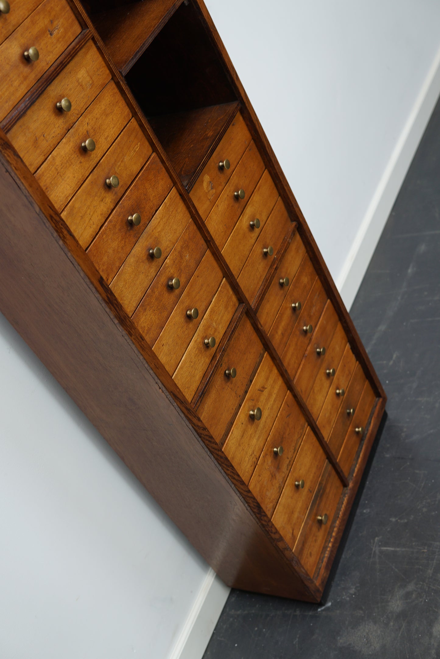 French Industrial Beech Apothecary / Watchmakers Cabinet, Mid 20th Century