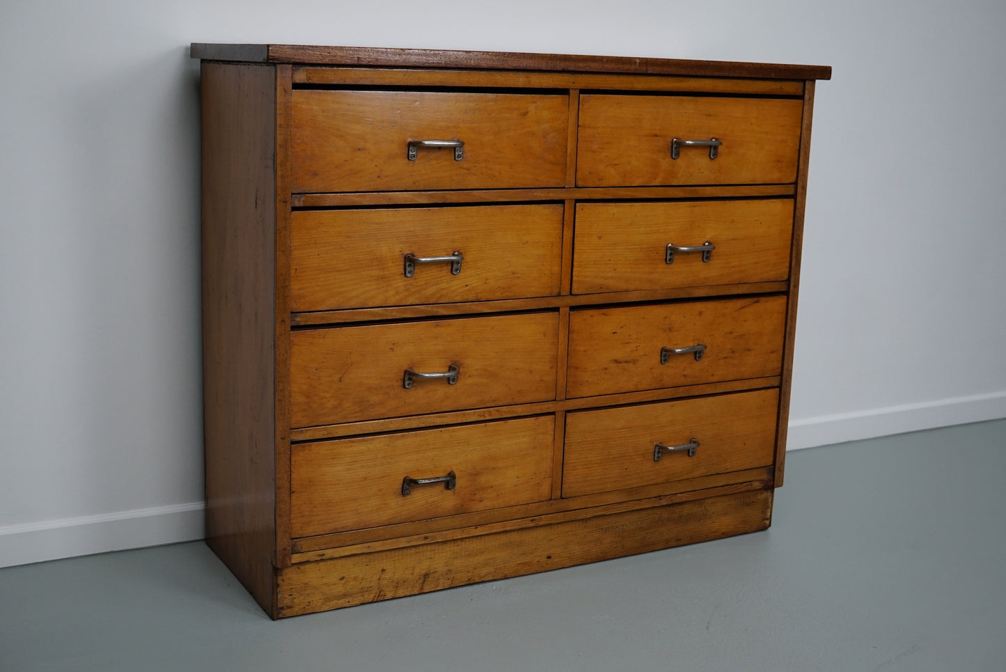 Dutch Industrial Beech Apothecary Cabinet, Mid-20th Century