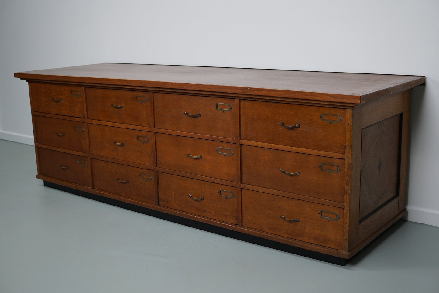 Dutch Oak Art Deco Apothecary Cabinet Bank of Drawers, 1930s