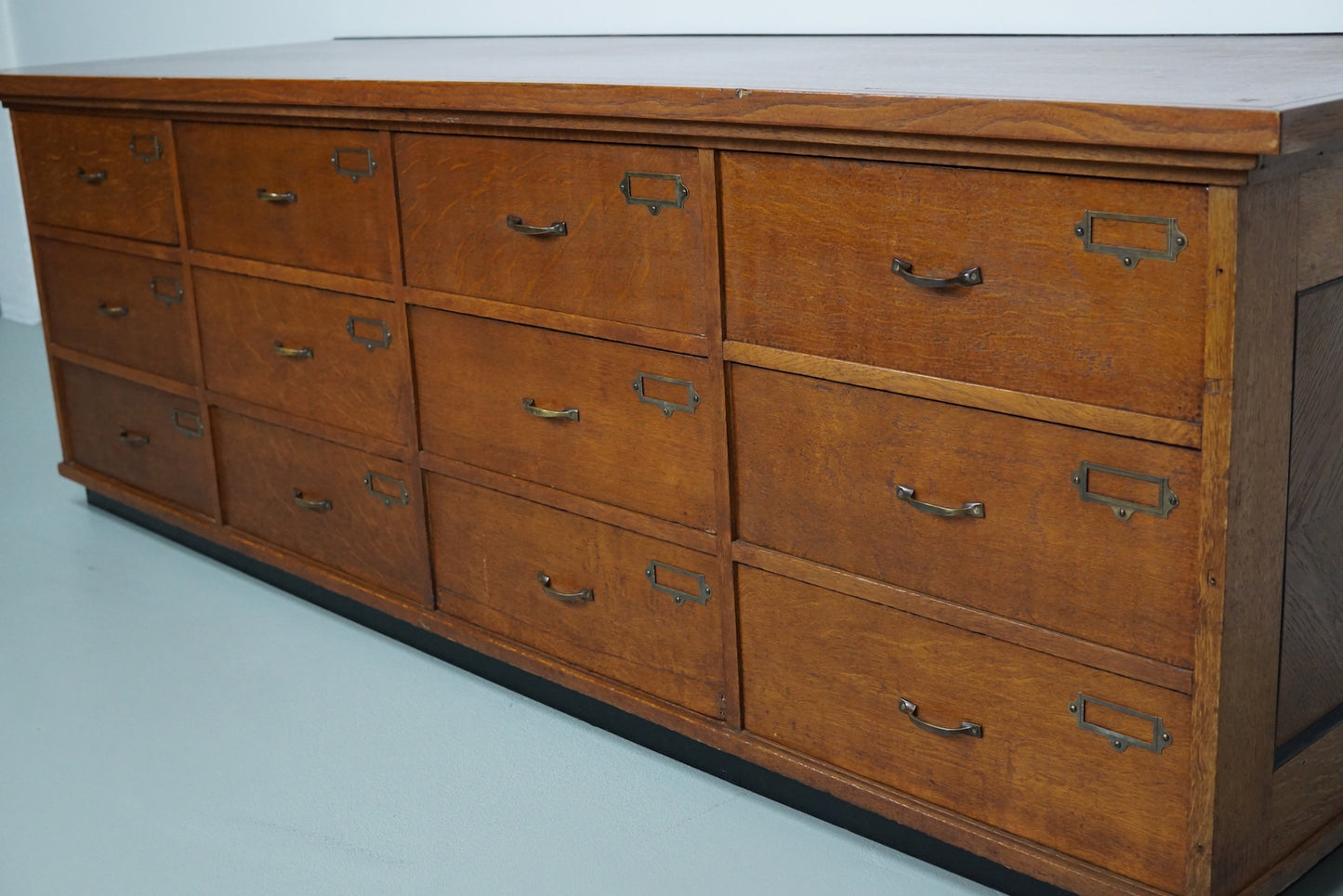 Dutch Oak Art Deco Apothecary Cabinet Bank of Drawers, 1930s