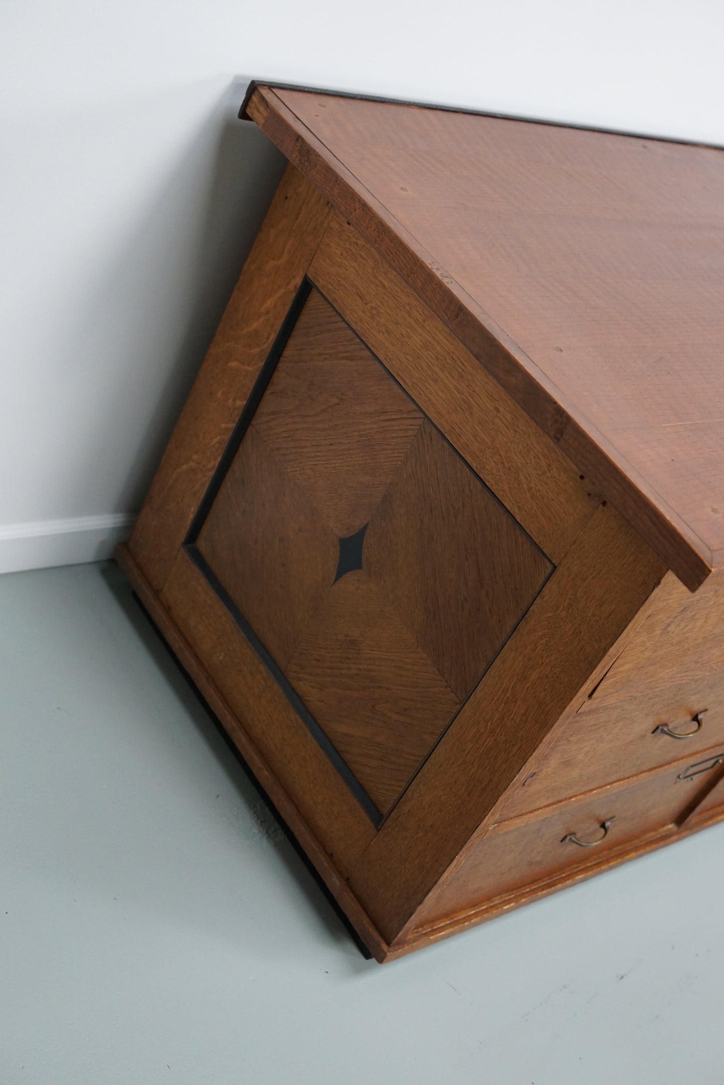Dutch Oak Art Deco Apothecary Cabinet Bank of Drawers, 1930s
