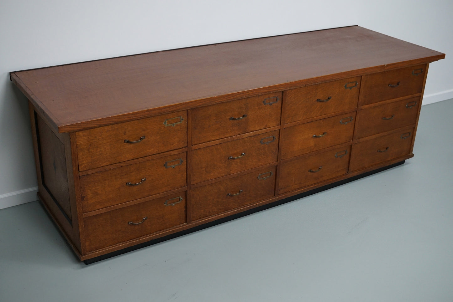 Dutch Oak Art Deco Apothecary Cabinet Bank of Drawers, 1930s