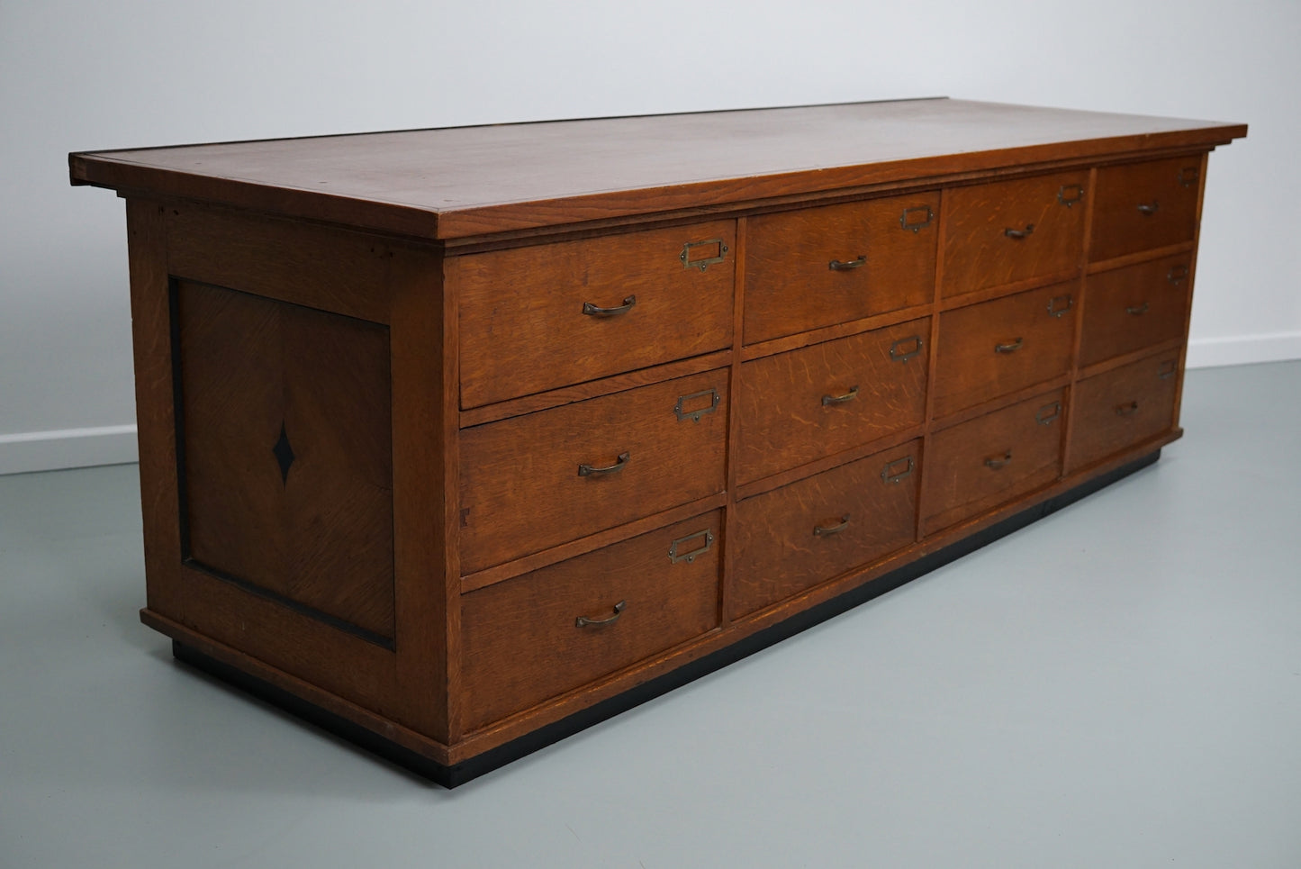 Dutch Oak Art Deco Apothecary Cabinet Bank of Drawers, 1930s