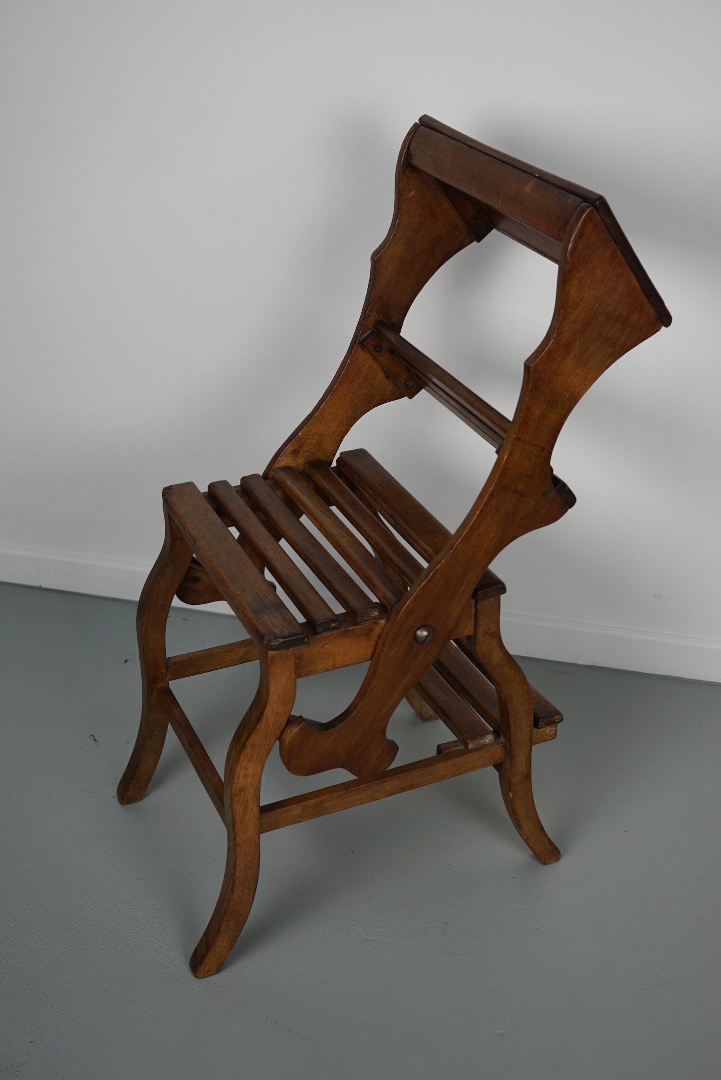 Antique French Beech Country House Metamorphic Library Steps, Late 19th Century