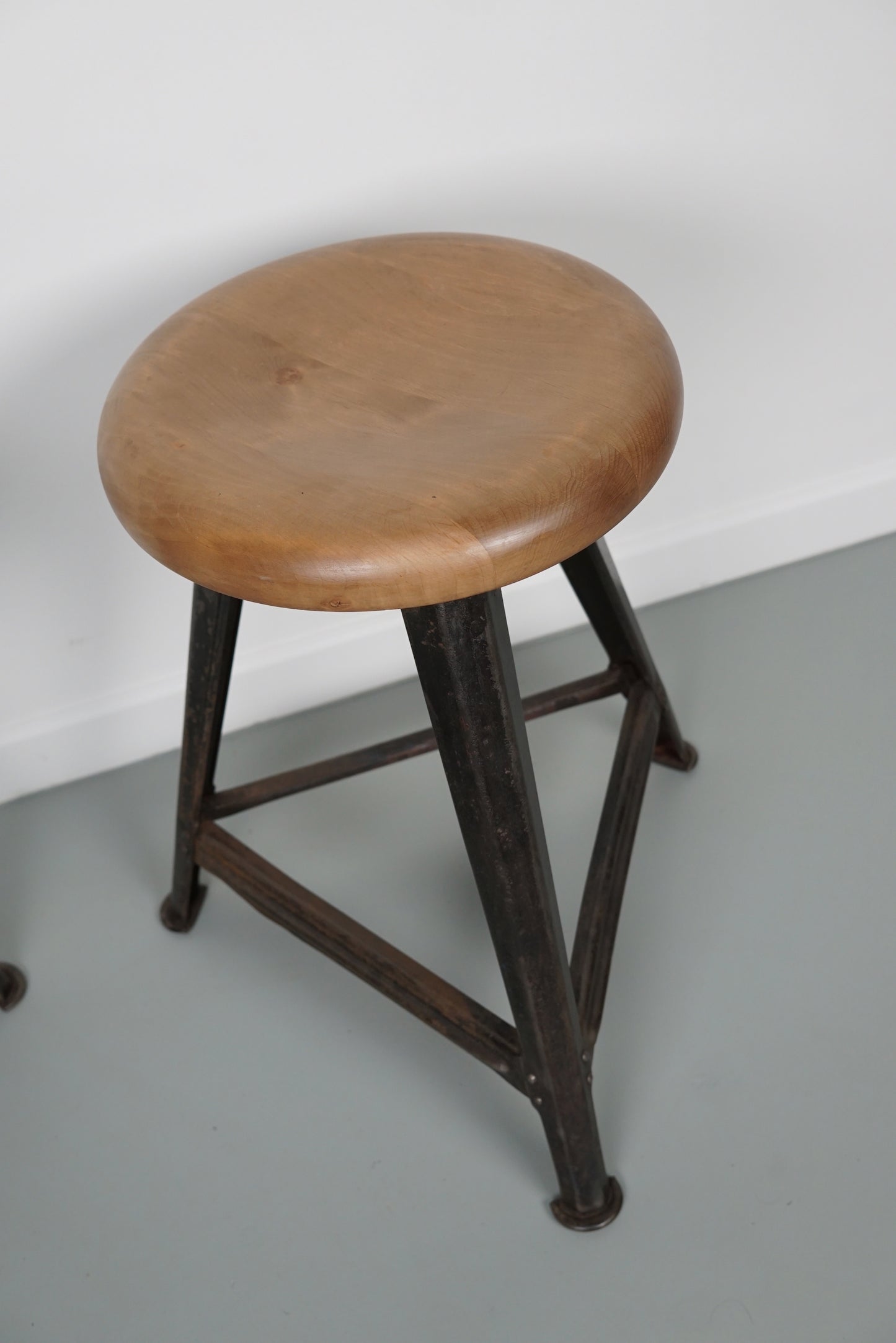 Pair of Industrial Steel Factory Stools by Rowac Robert Wagner Chemnitz, 1930s