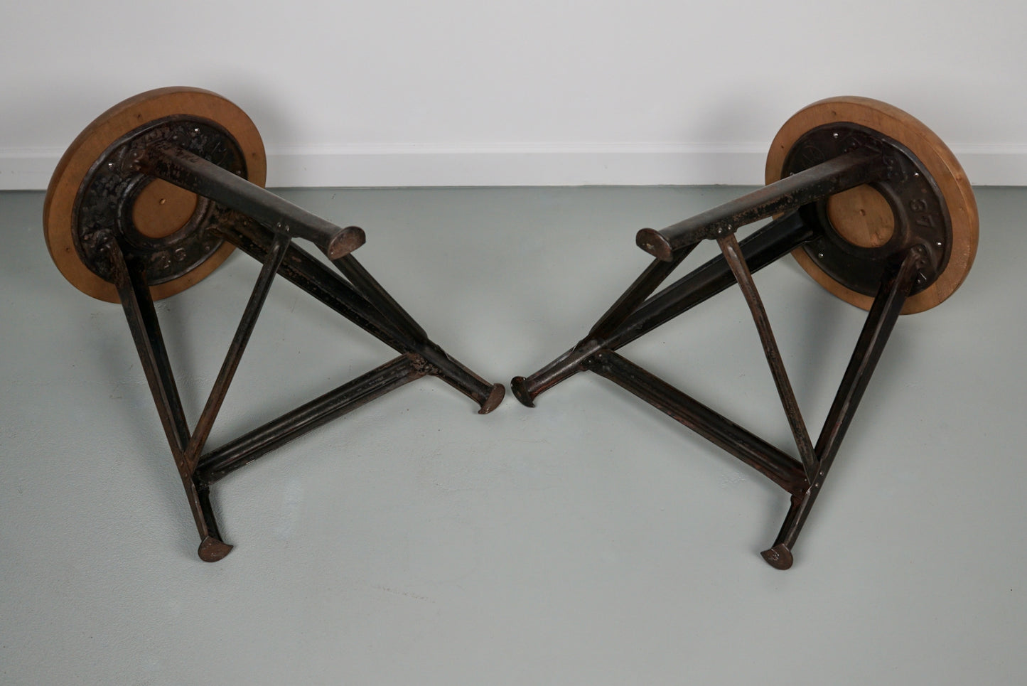 Pair of Industrial Steel Factory Stools by Rowac Robert Wagner Chemnitz, 1930s