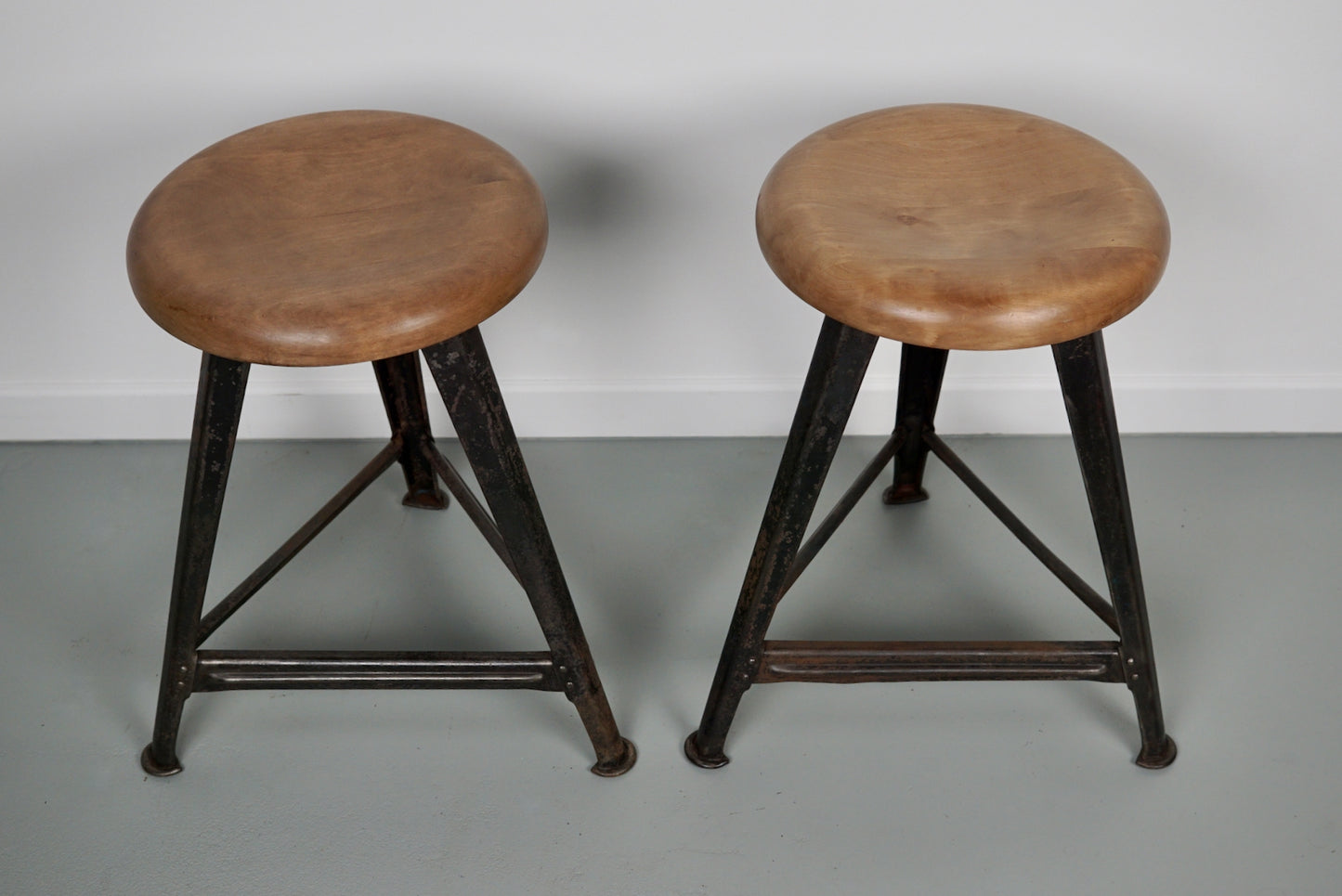 Pair of Industrial Steel Factory Stools by Rowac Robert Wagner Chemnitz, 1930s