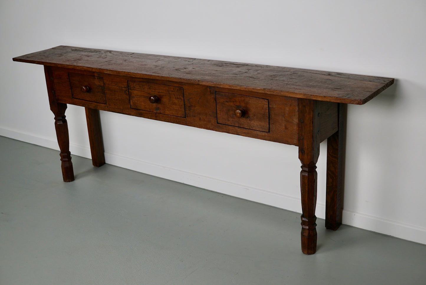 Large Antique Dutch Rustic Colonial Farmhouse Teak Side Table