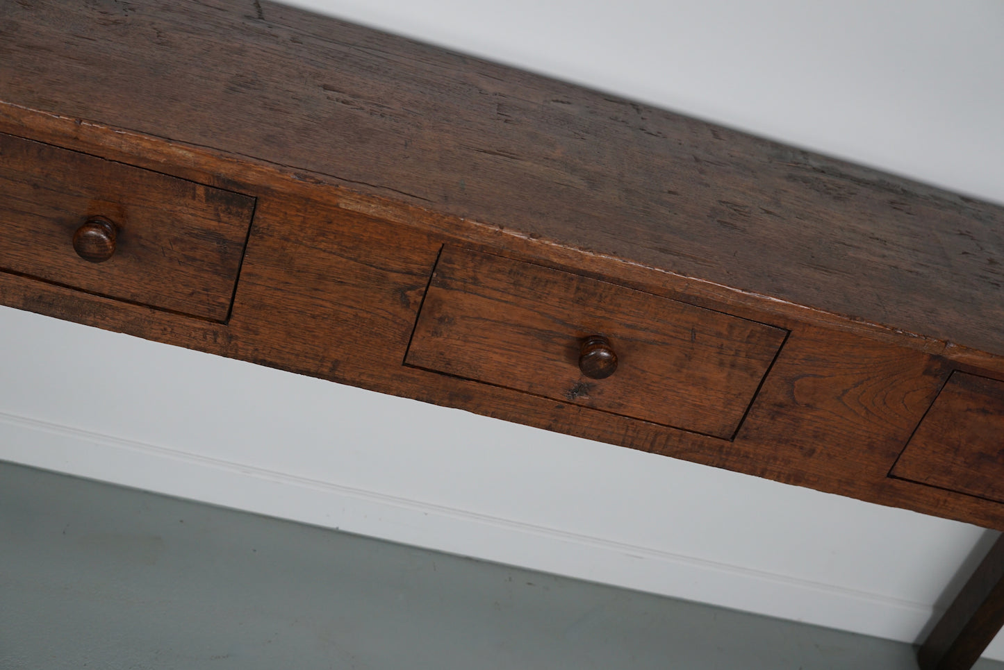 Large Antique Dutch Rustic Colonial Farmhouse Teak Side Table