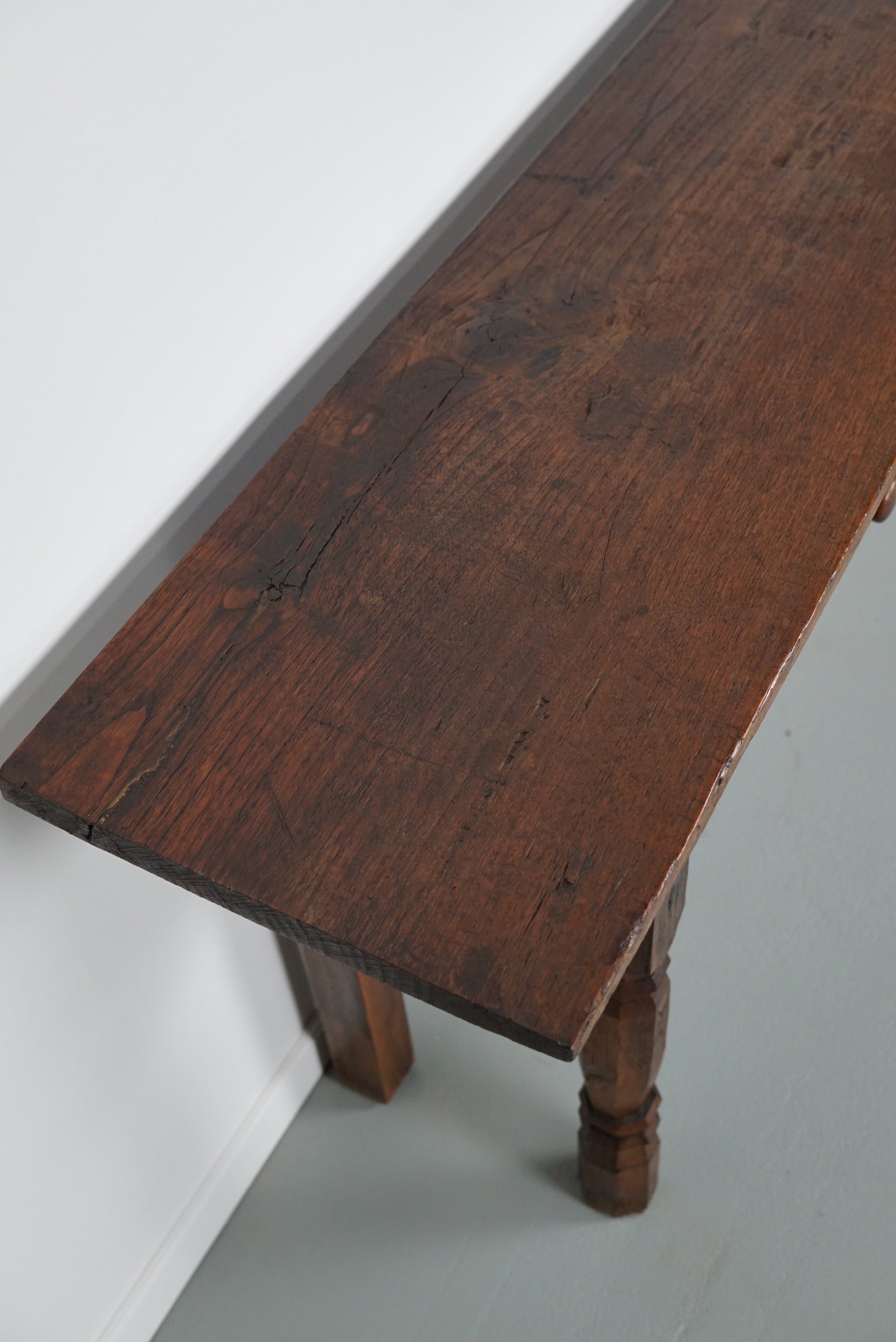 Large Antique Dutch Rustic Colonial Farmhouse Teak Side Table