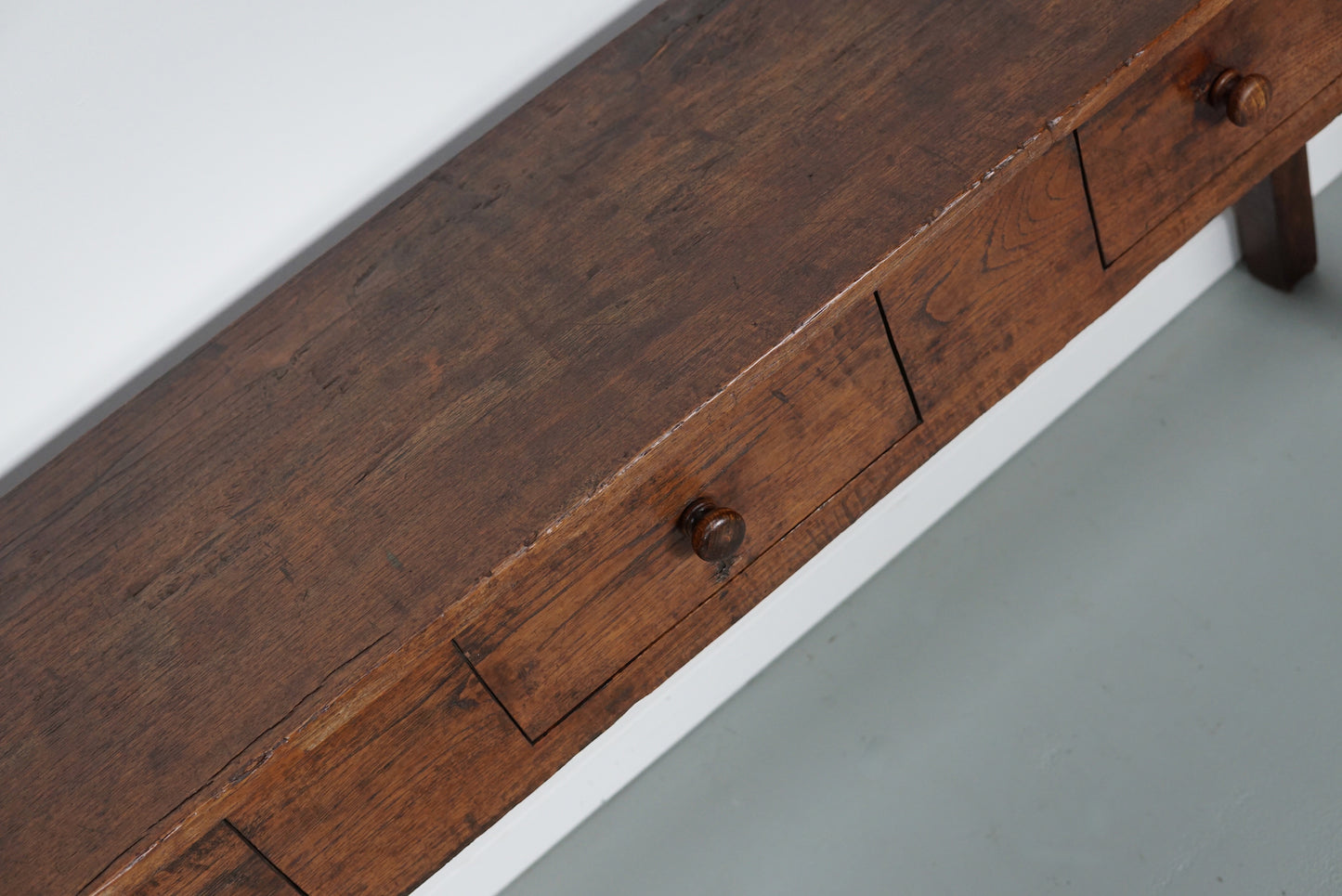 Large Antique Dutch Rustic Colonial Farmhouse Teak Side Table