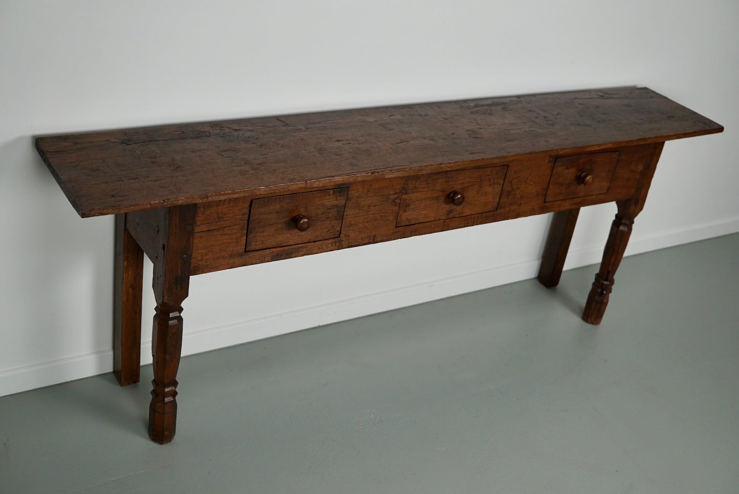 Large Antique Dutch Rustic Colonial Farmhouse Teak Side Table