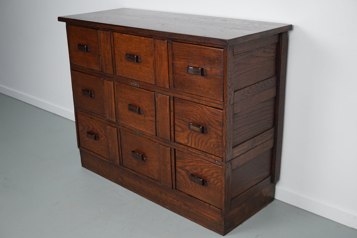 Antique Dutch Oak Apothecary Cabinet or Filing Cabinet, Early 20th Century