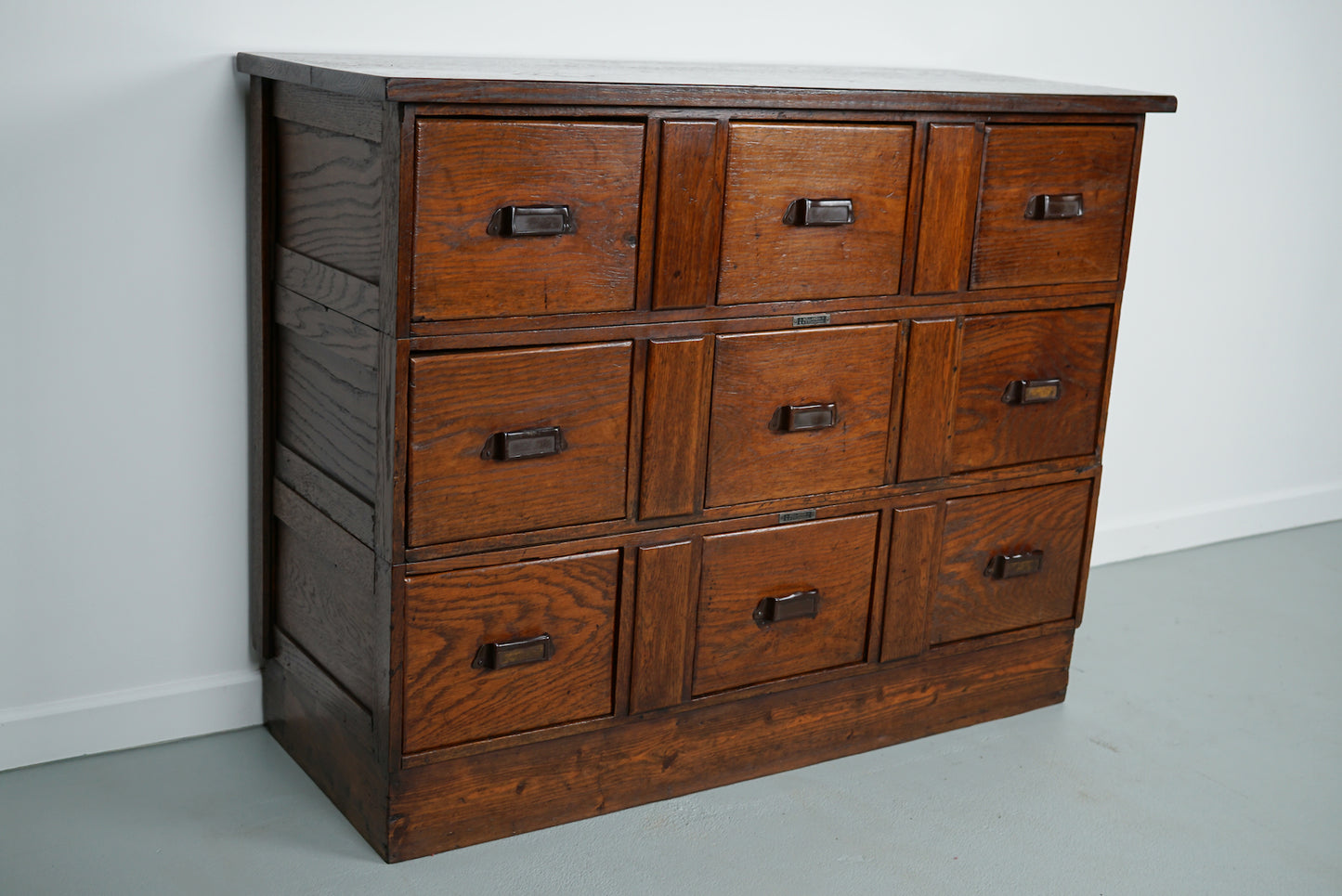 Antique Dutch Oak Apothecary Cabinet or Filing Cabinet, Early 20th Century