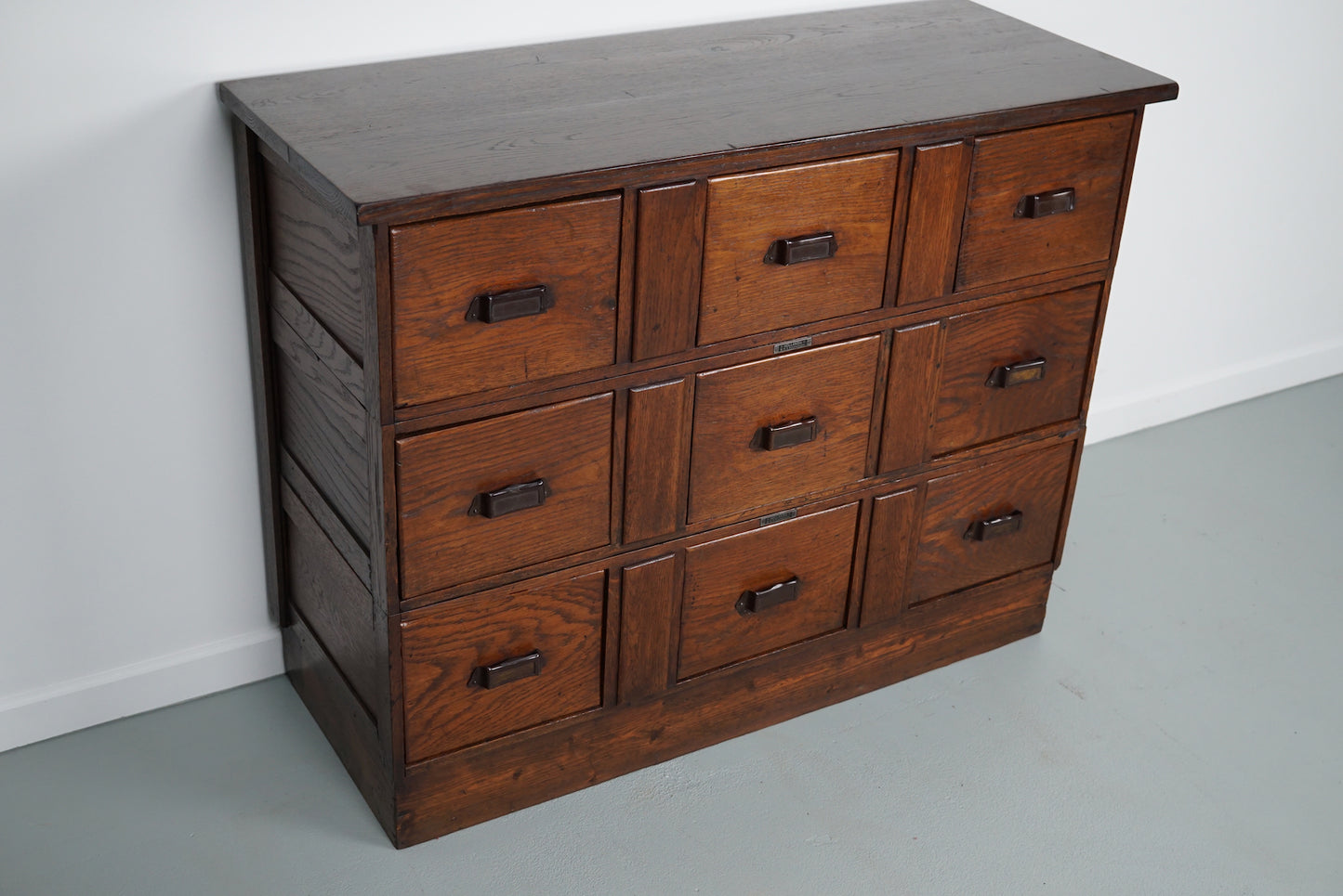 Antique Dutch Oak Apothecary Cabinet or Filing Cabinet, Early 20th Century