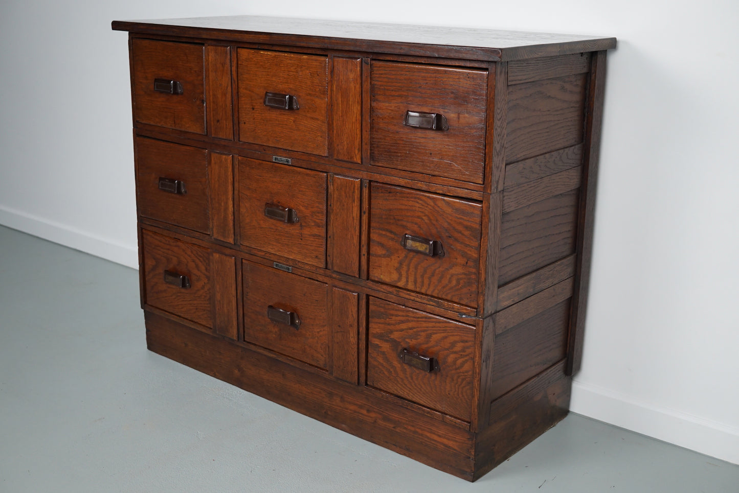 Antique Dutch Oak Apothecary Cabinet or Filing Cabinet, Early 20th Century