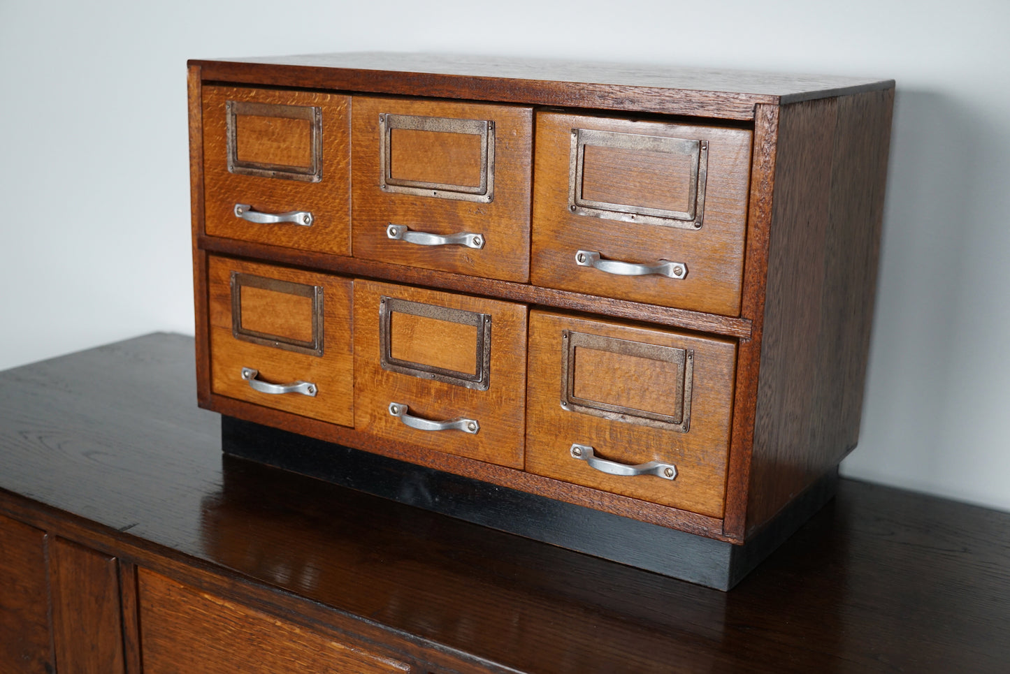 Small Dutch Oak Apothecary / Filing Cabinet Tabletop Model, circa 1940s