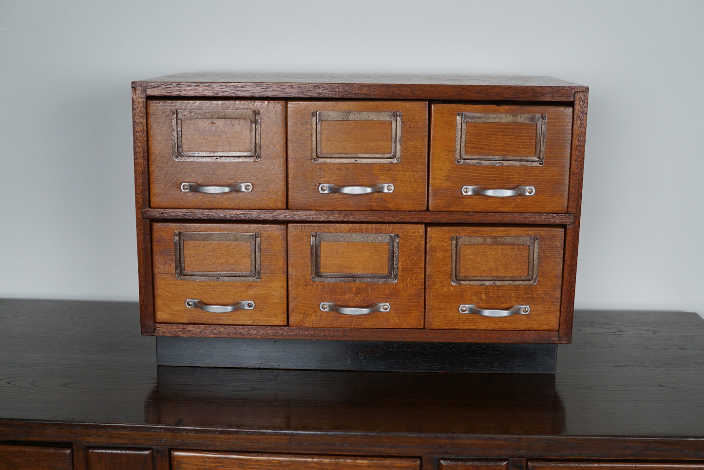 Small Dutch Oak Apothecary / Filing Cabinet Tabletop Model, circa 1940s