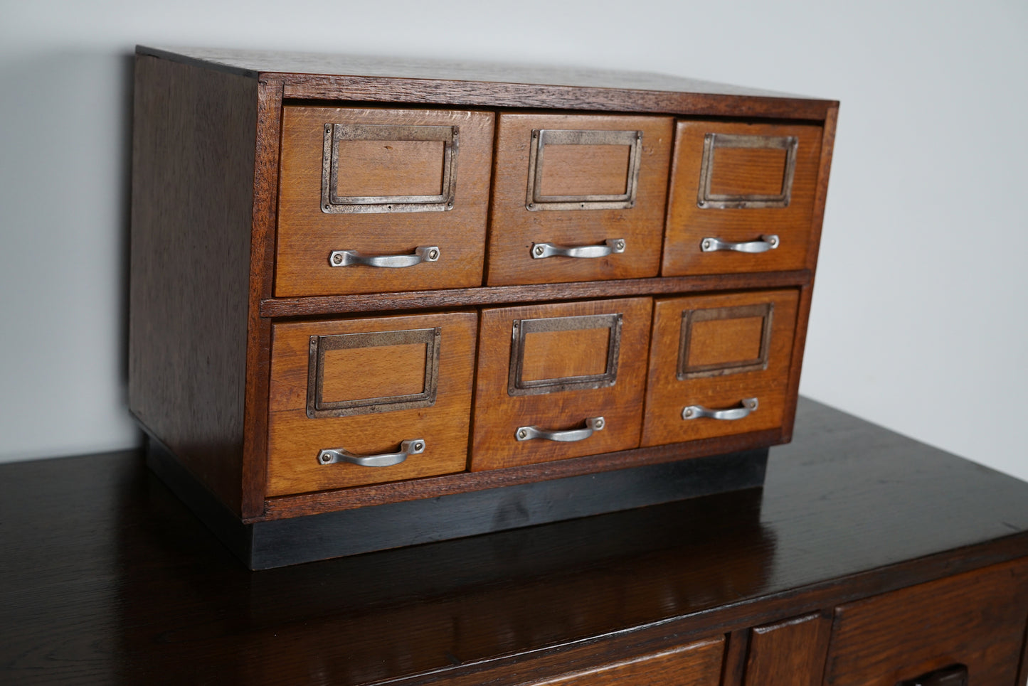 Small Dutch Oak Apothecary / Filing Cabinet Tabletop Model, circa 1940s