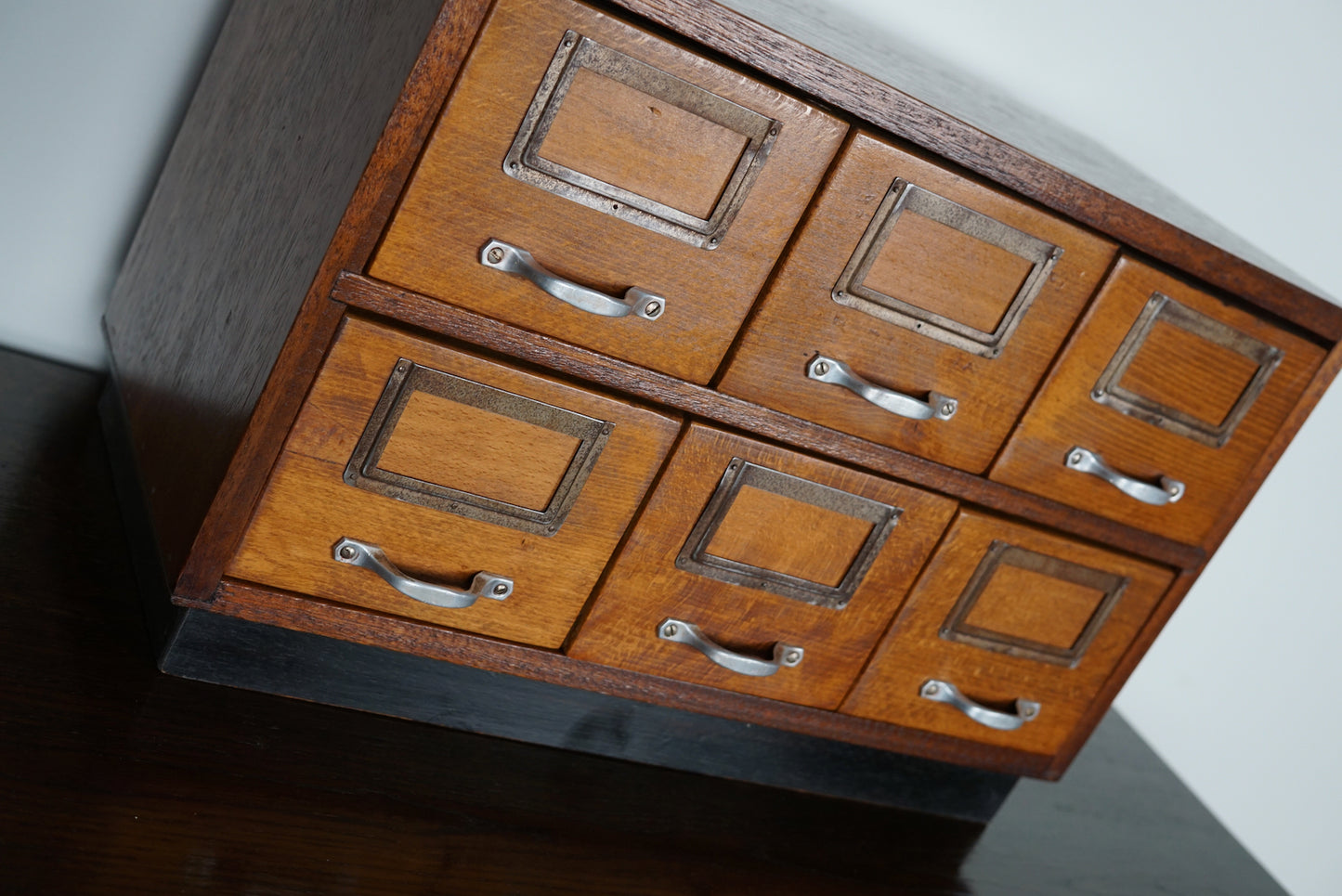 Small Dutch Oak Apothecary / Filing Cabinet Tabletop Model, circa 1940s