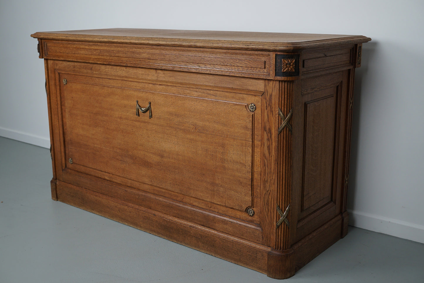 French Sun Bleached Light Oak Napoleon III Shop Counter / Desk, 19th Century
