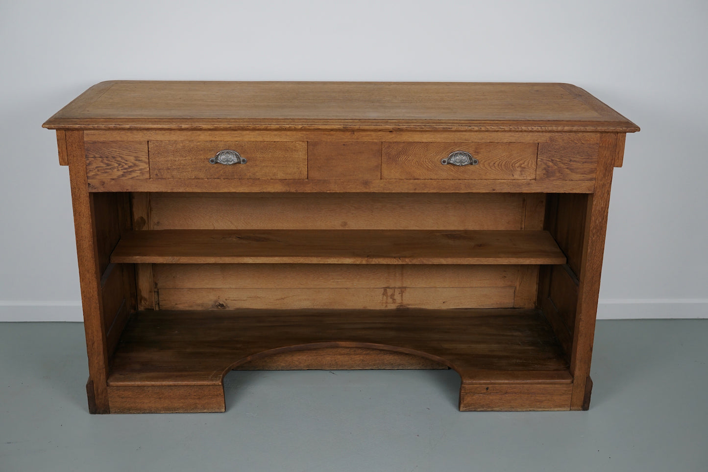 French Sun Bleached Light Oak Napoleon III Shop Counter / Desk, 19th Century