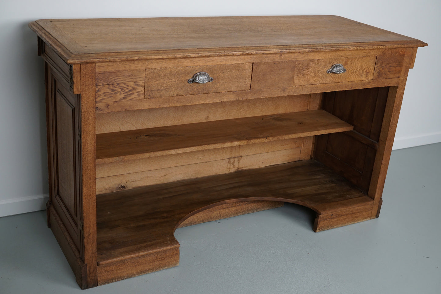 French Sun Bleached Light Oak Napoleon III Shop Counter / Desk, 19th Century
