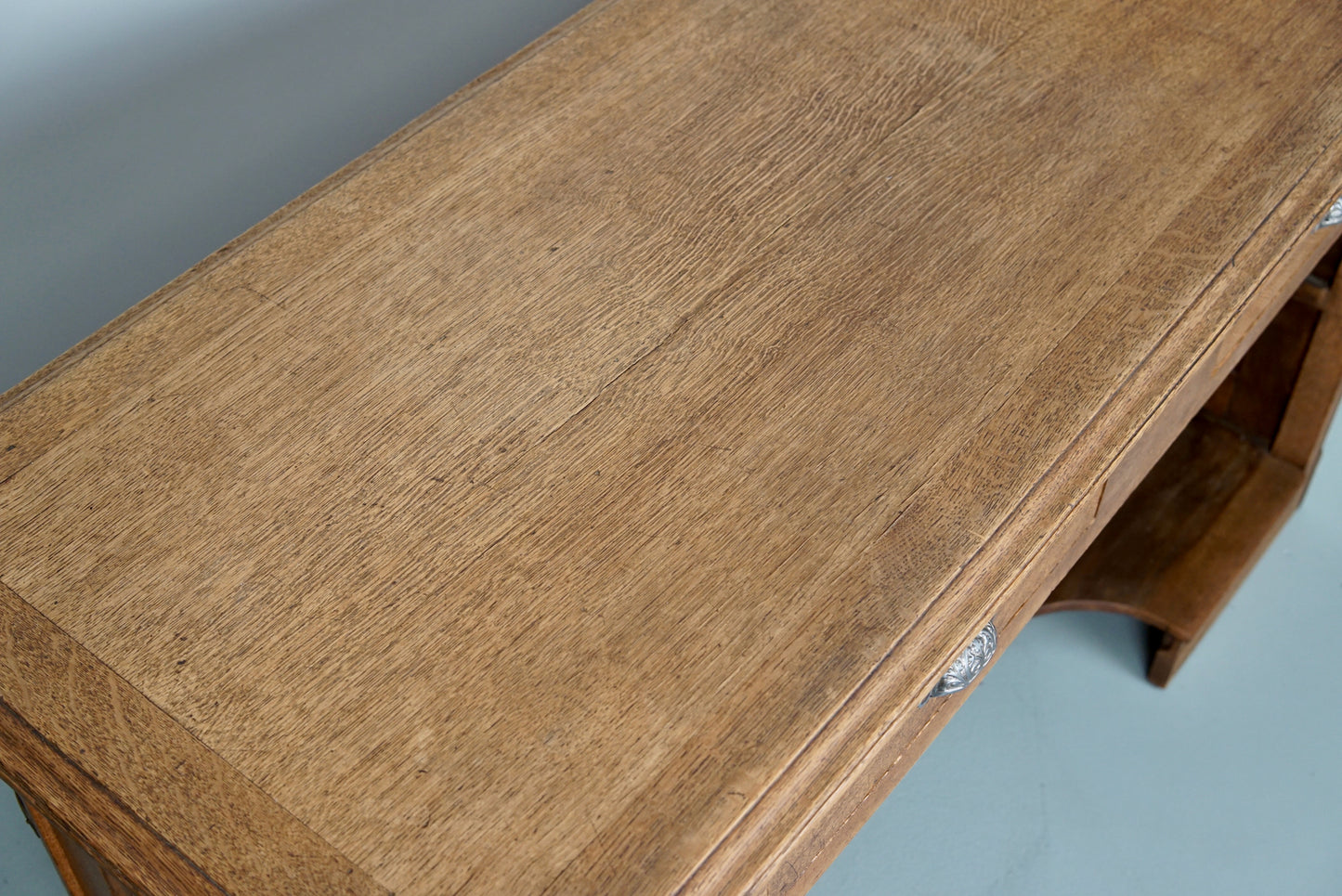 French Sun Bleached Light Oak Napoleon III Shop Counter / Desk, 19th Century
