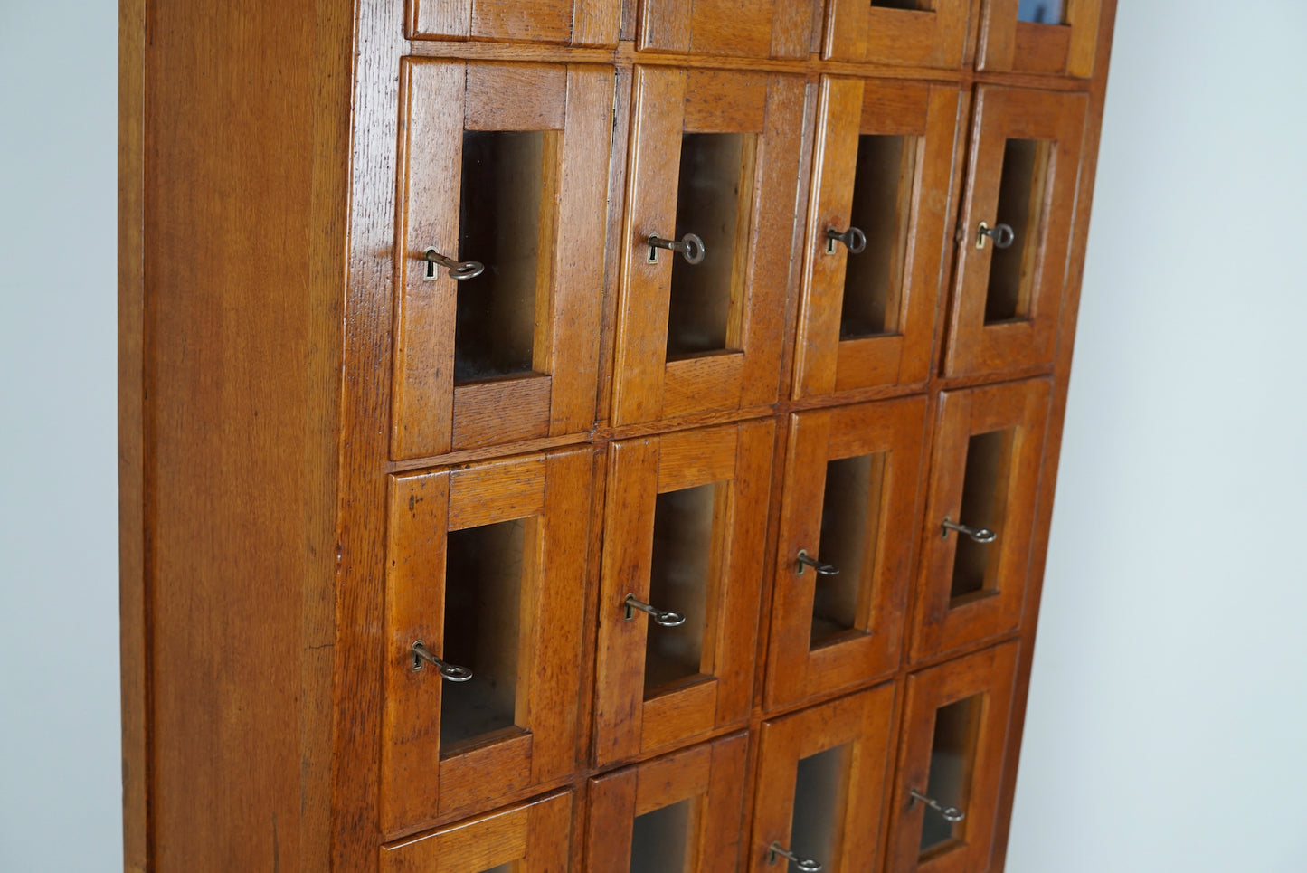 Vintage Dutch Oak Glass Door Locker Cabinet, 1930s