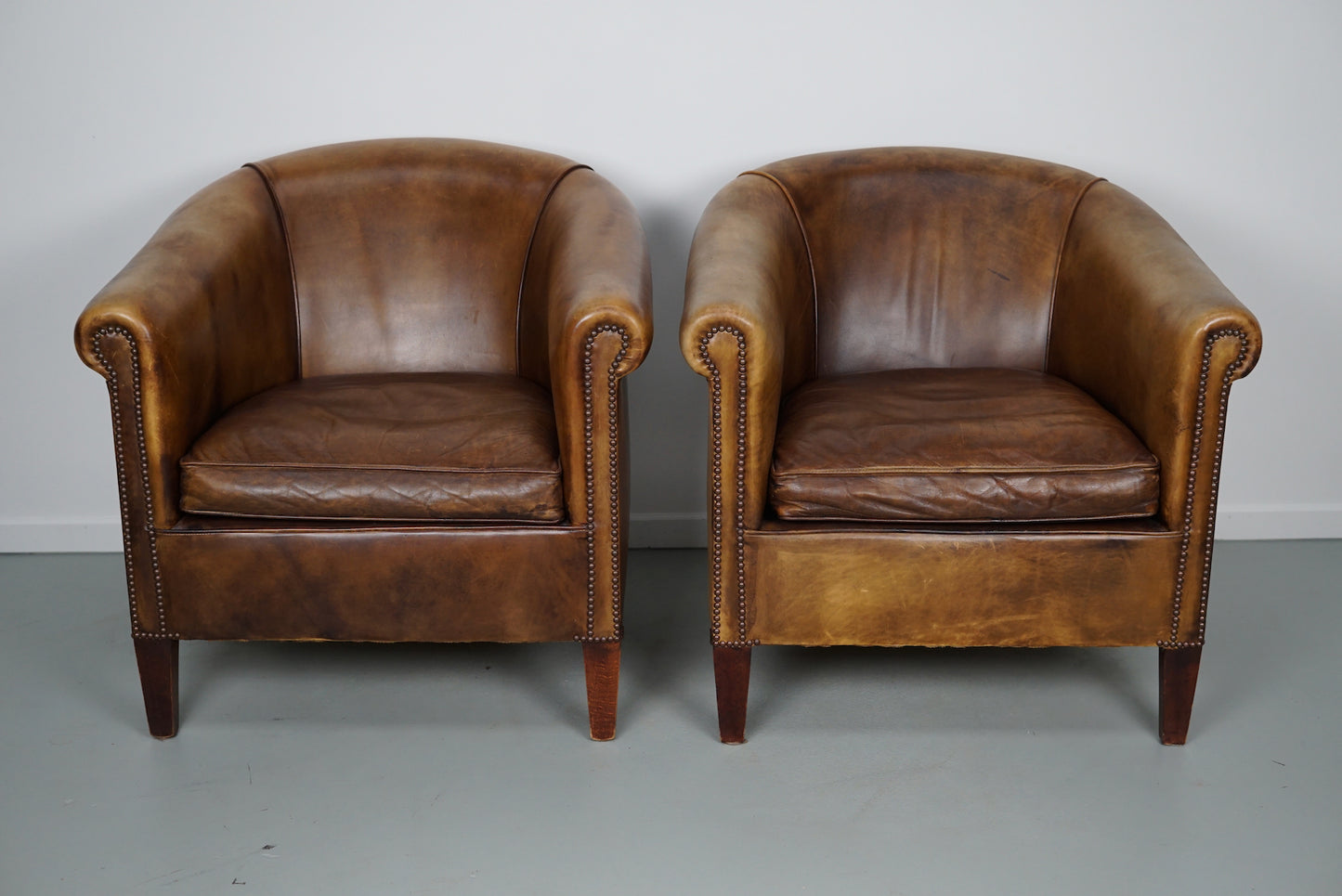 Vintage Dutch Cognac / Brown Colored Leather Club Chair, Set of 2