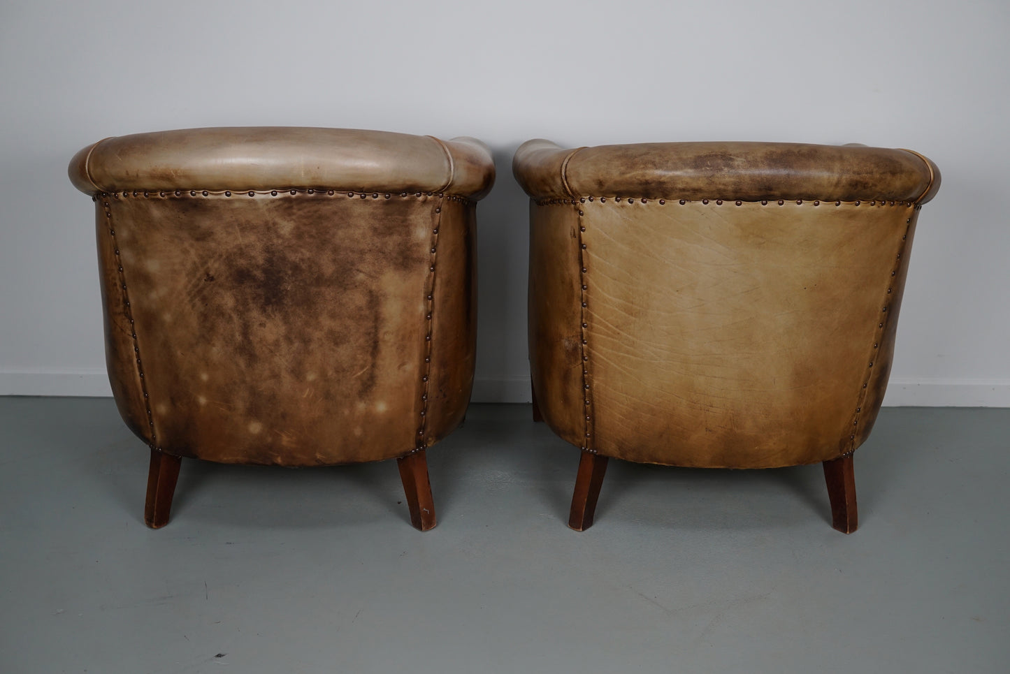 Vintage Dutch Cognac / Brown Colored Leather Club Chair, Set of 2