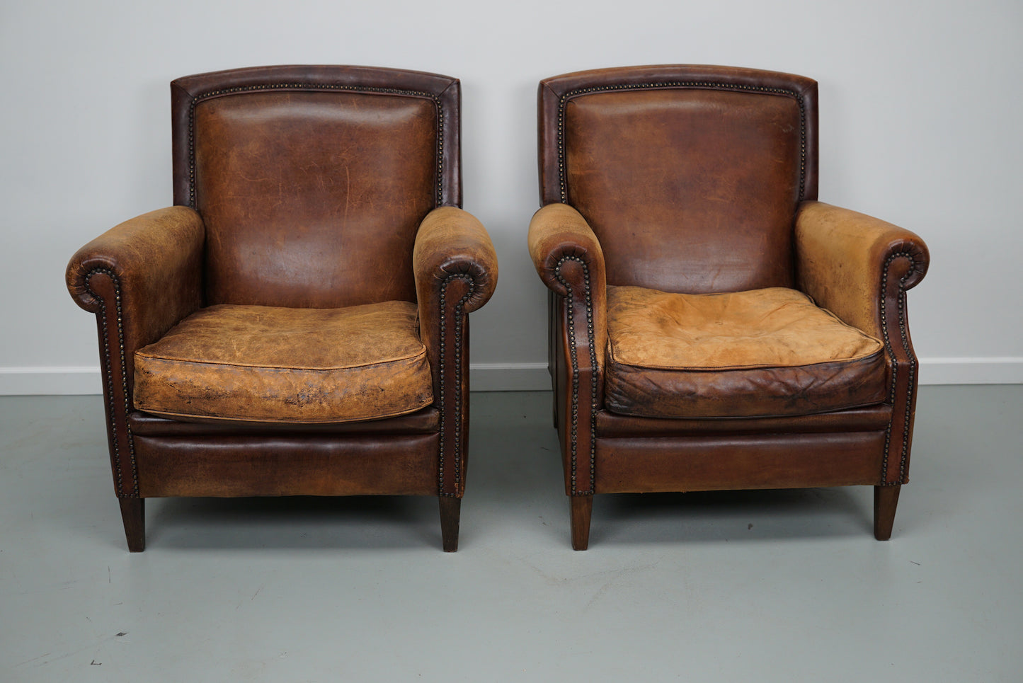 Vintage Dutch Cognac Colored Leather Club Chair, Set of 2
