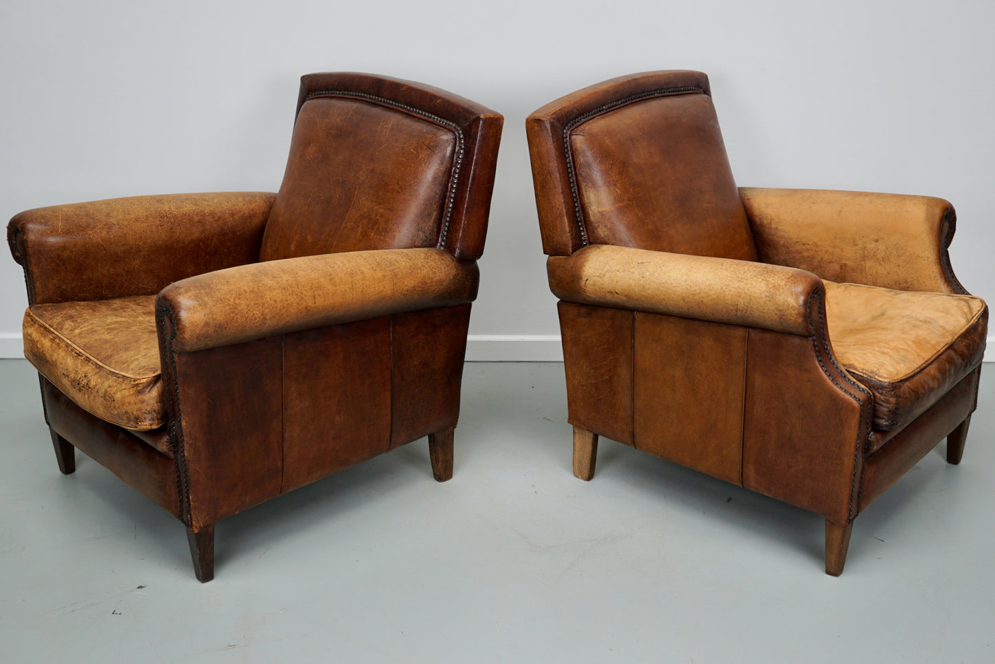 Vintage Dutch Cognac Colored Leather Club Chair, Set of 2