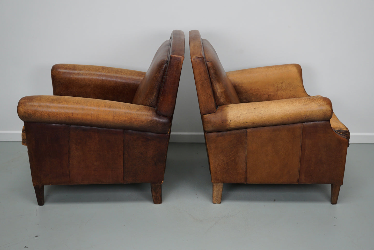 Vintage Dutch Cognac Colored Leather Club Chair, Set of 2