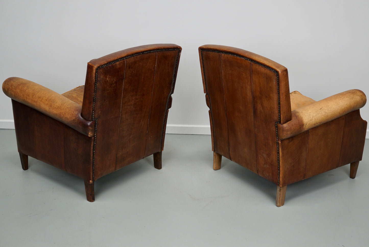 Vintage Dutch Cognac Colored Leather Club Chair, Set of 2