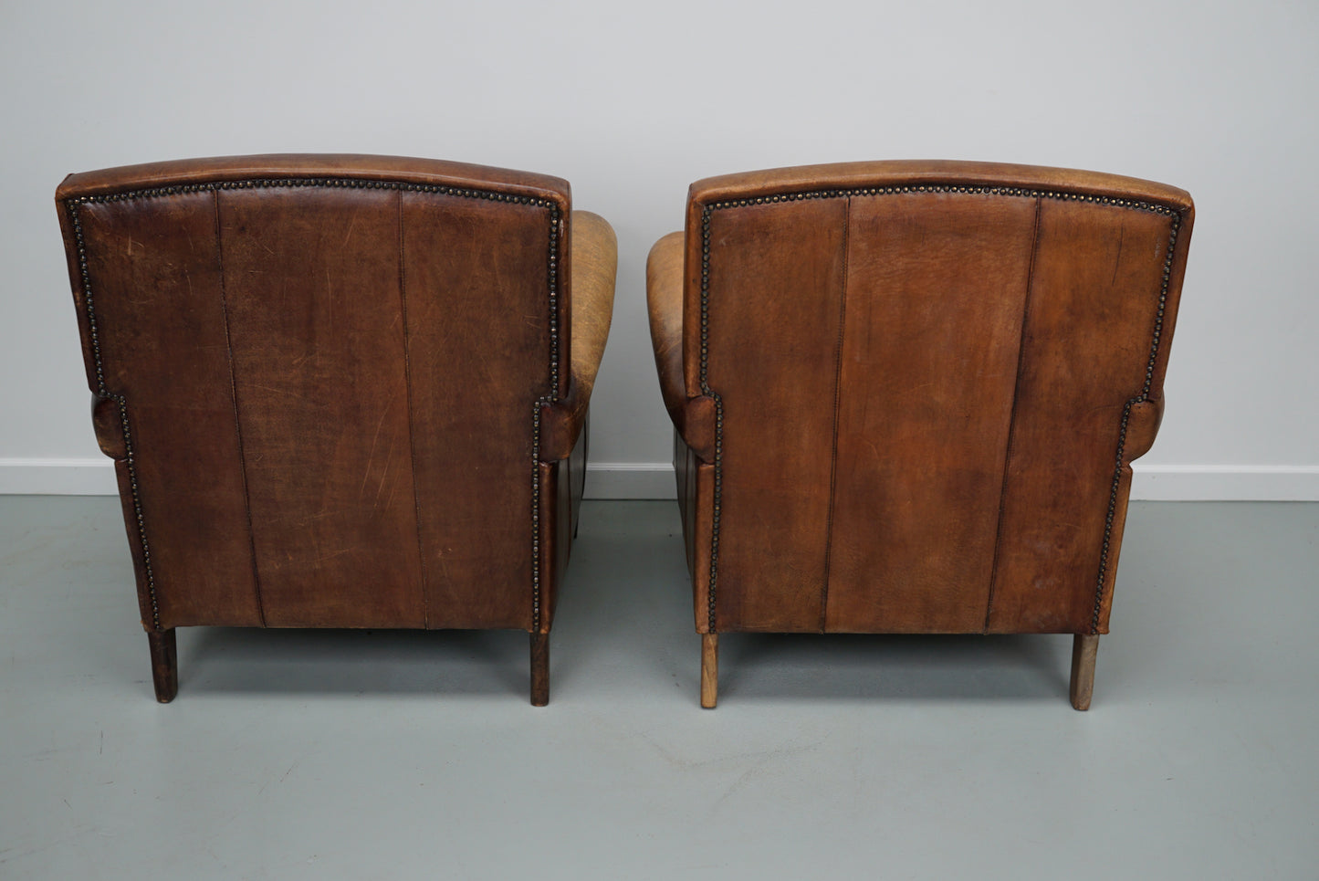 Vintage Dutch Cognac Colored Leather Club Chair, Set of 2