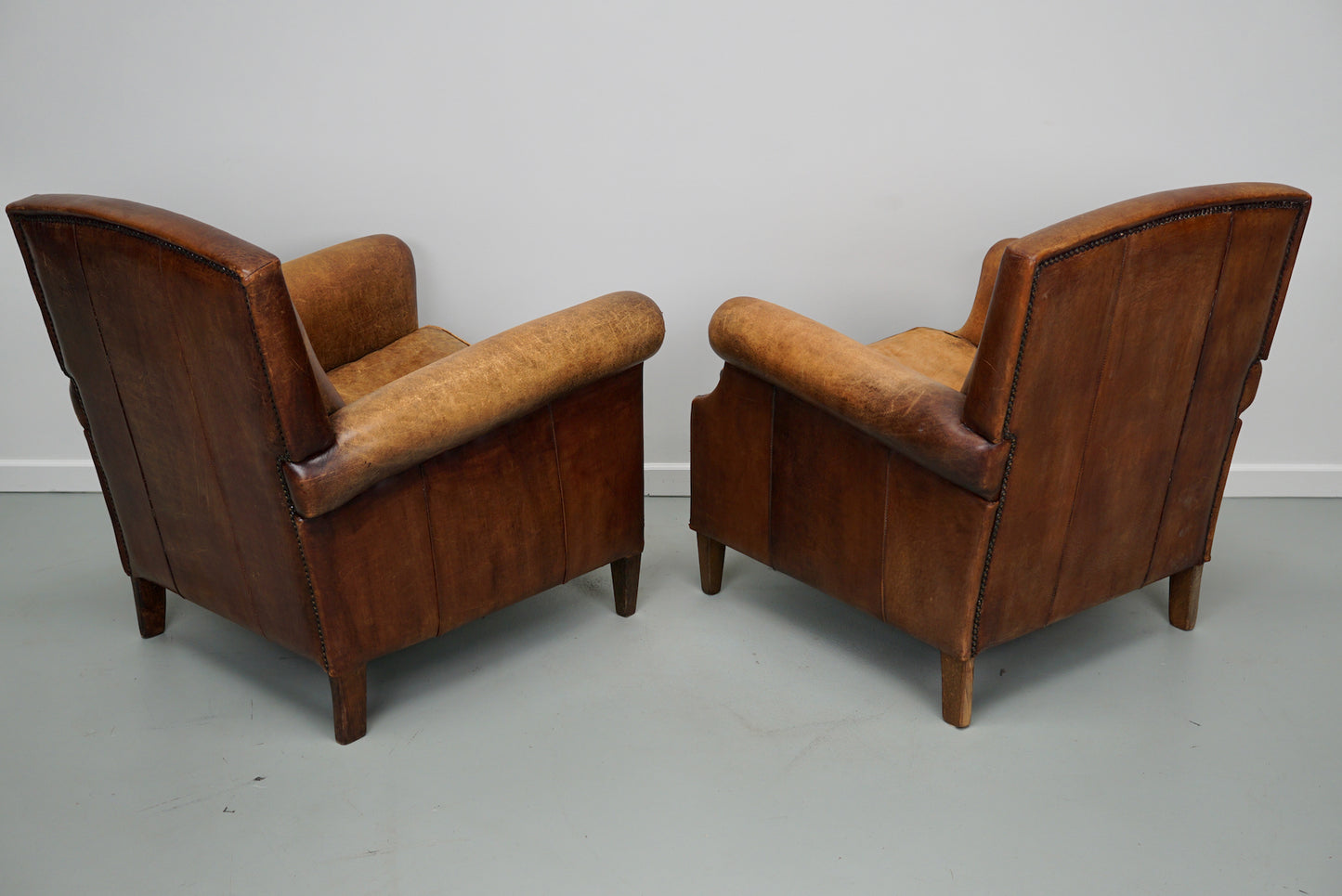 Vintage Dutch Cognac Colored Leather Club Chair, Set of 2