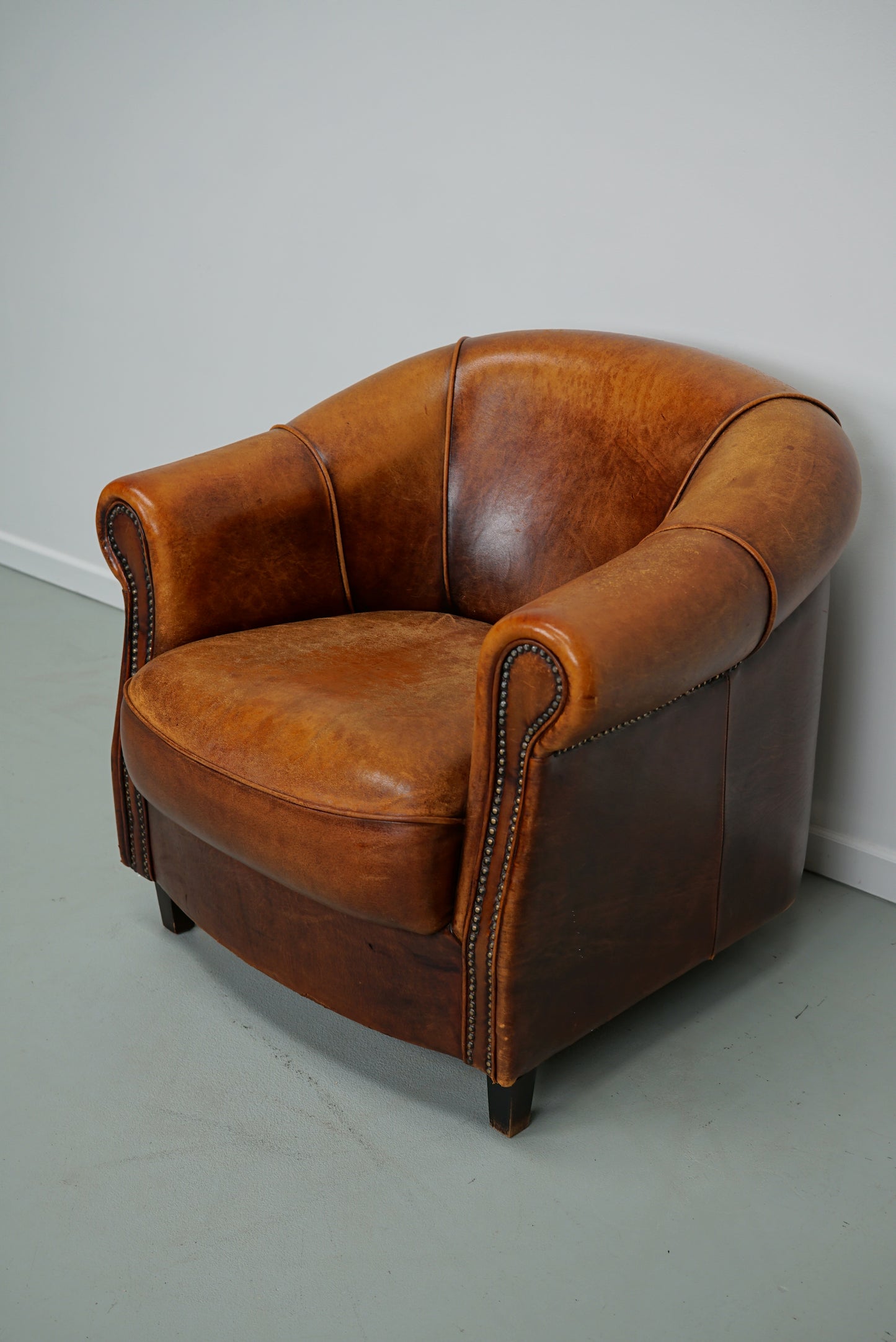 Vintage Dutch Cognac Colored Leather Club Chair