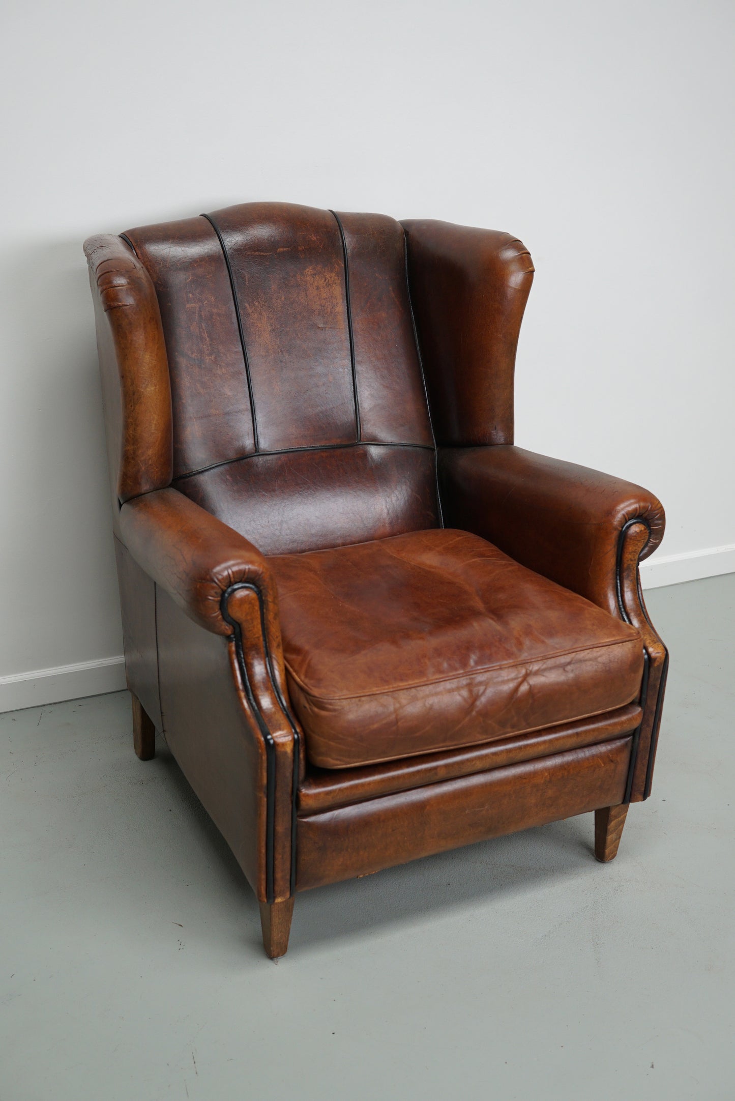 Vintage Dutch Cognac Colored Wingback Leather Club Chair
