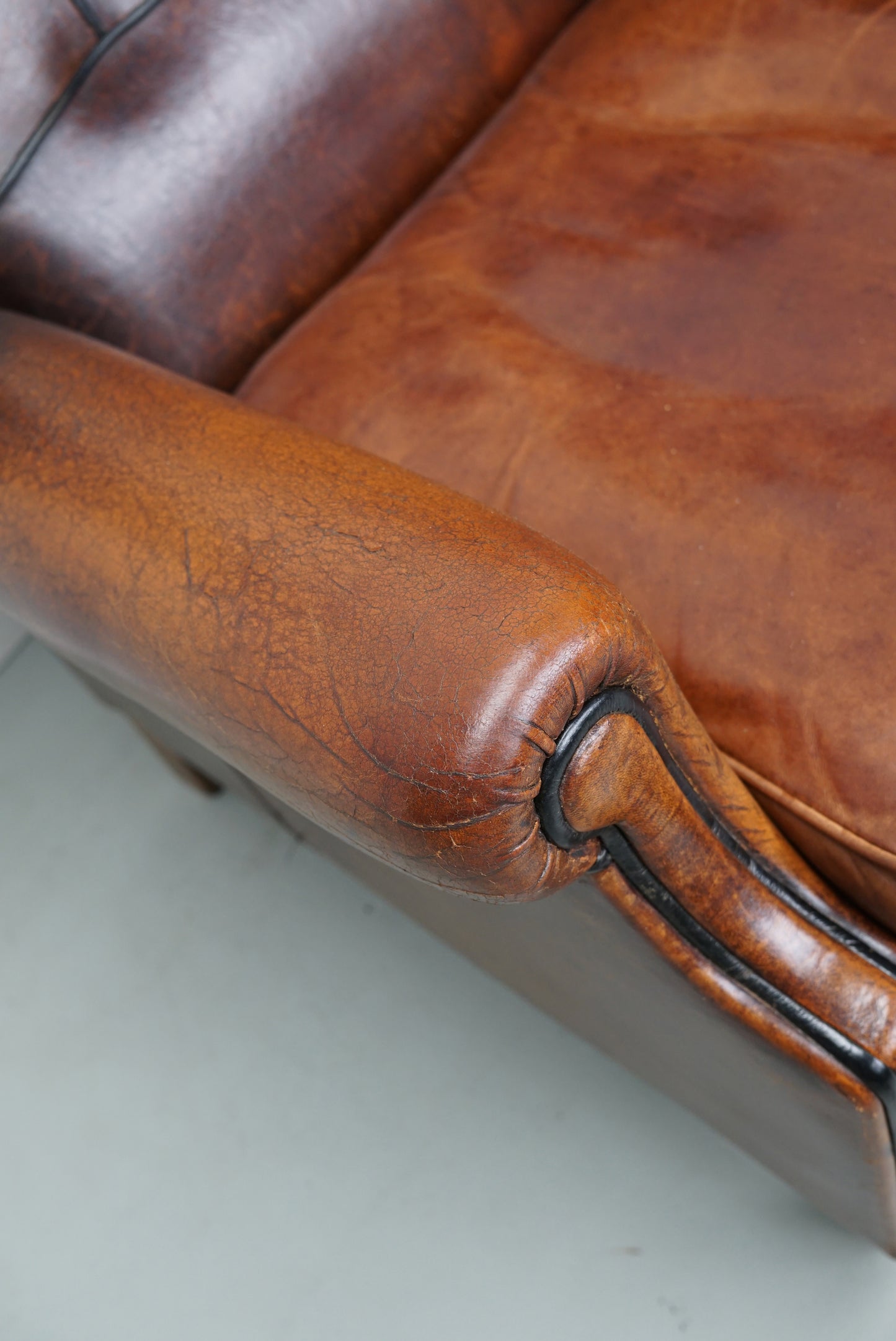 Vintage Dutch Cognac Colored Wingback Leather Club Chair