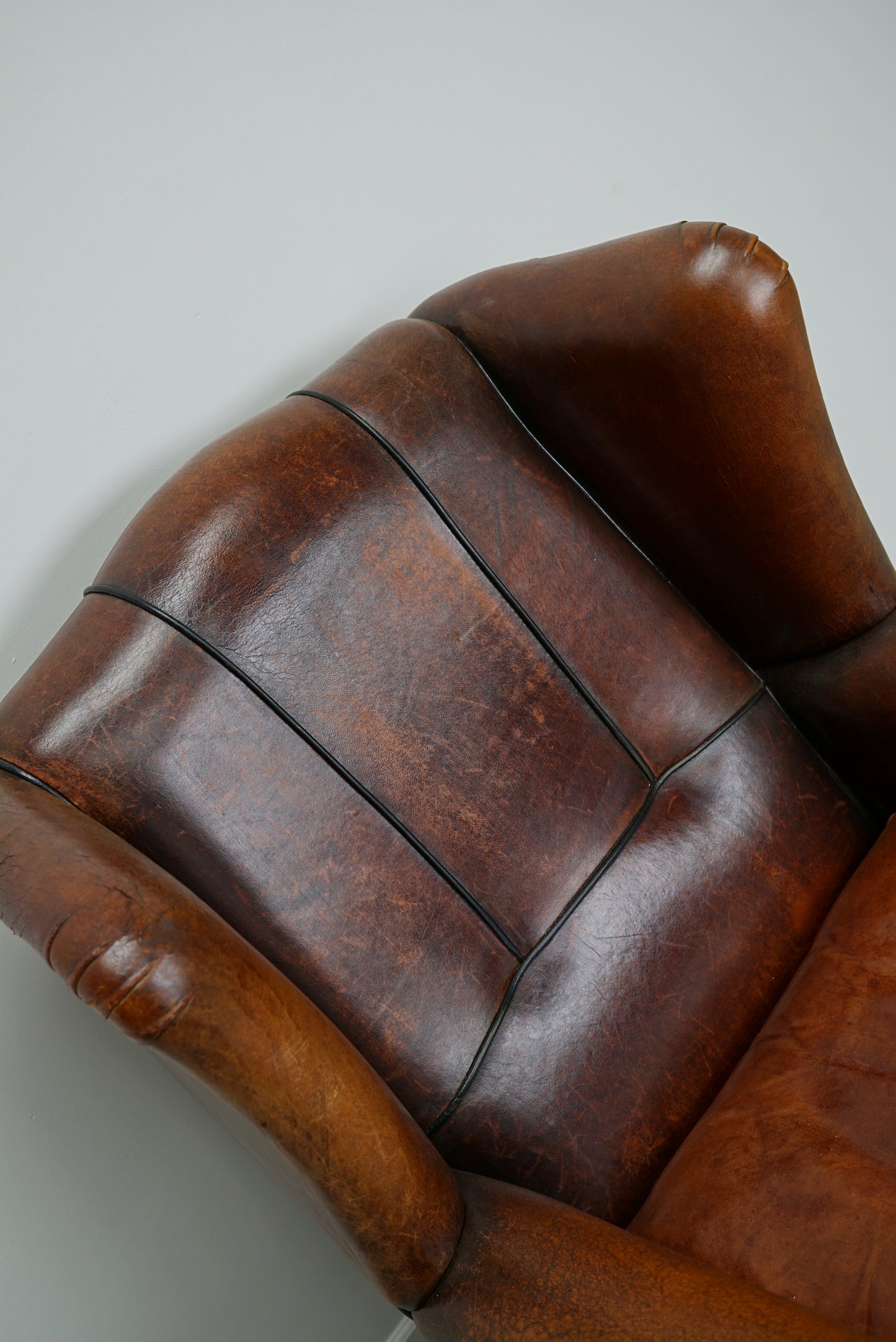 Vintage Dutch Cognac Colored Wingback Leather Club Chair