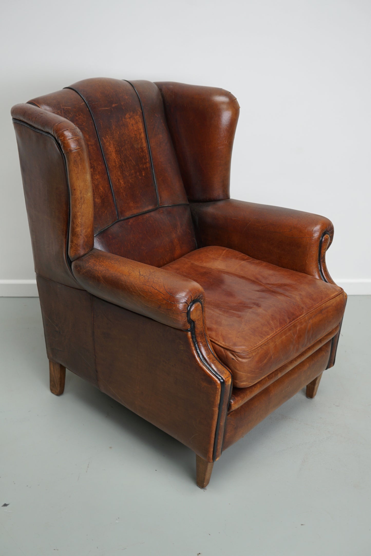 Vintage Dutch Cognac Colored Wingback Leather Club Chair