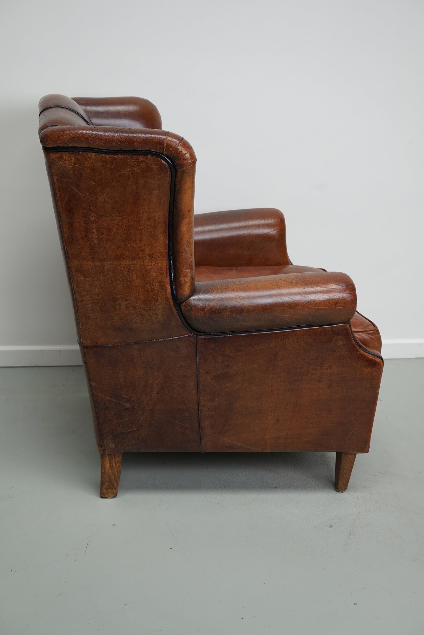 Vintage Dutch Cognac Colored Wingback Leather Club Chair