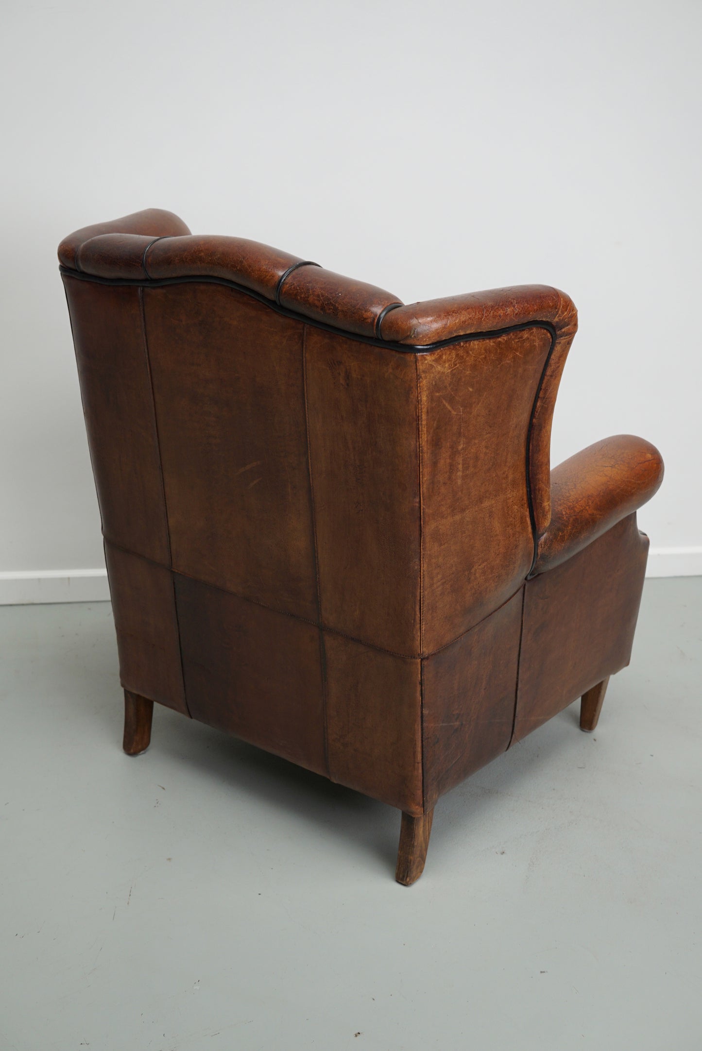 Vintage Dutch Cognac Colored Wingback Leather Club Chair