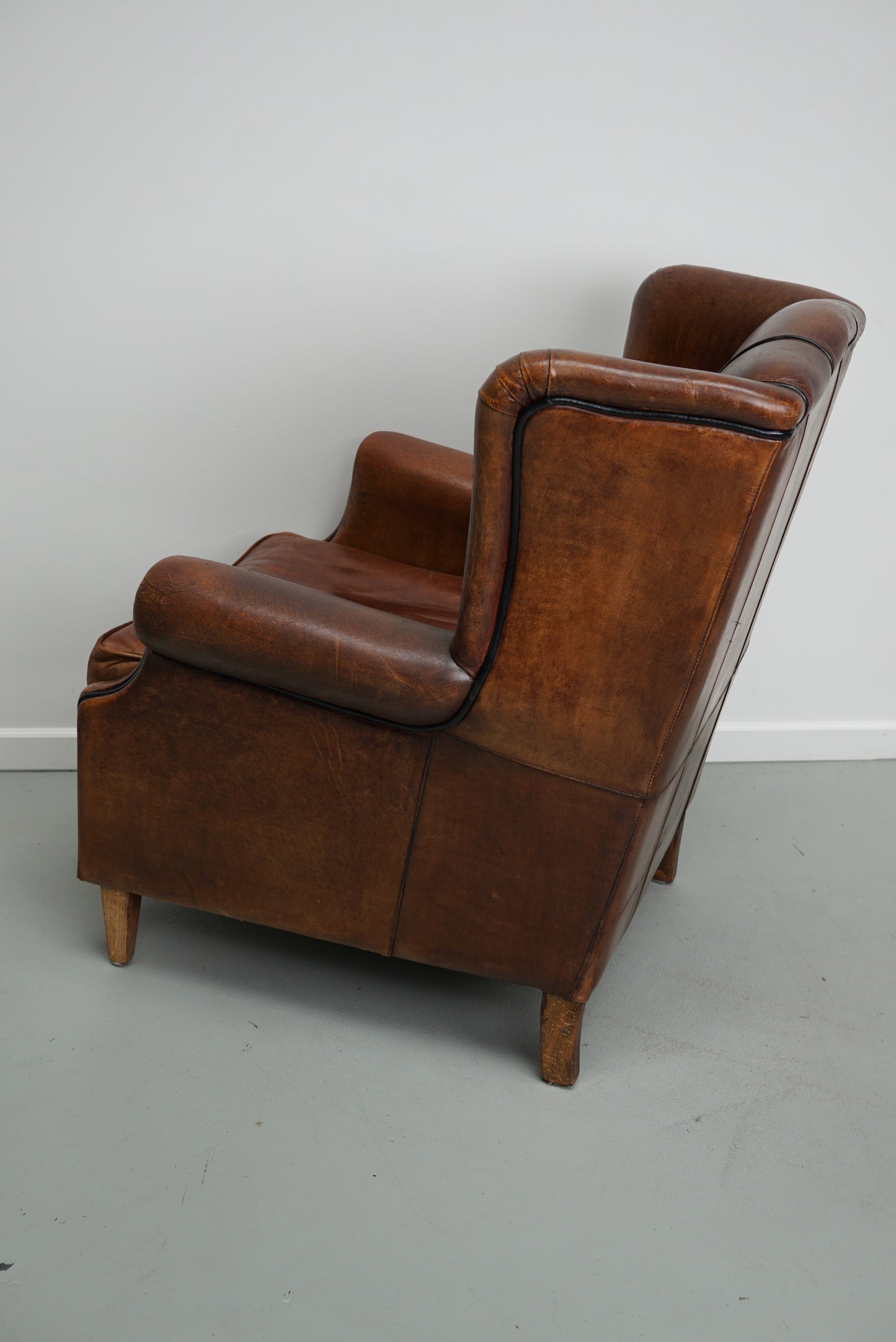 Vintage Dutch Cognac Colored Wingback Leather Club Chair